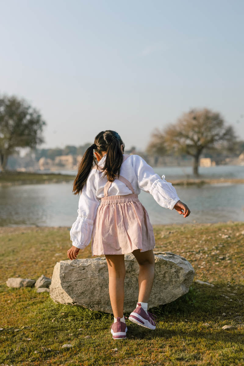 Suspender Skirt With Shirt Set - Chi Linen