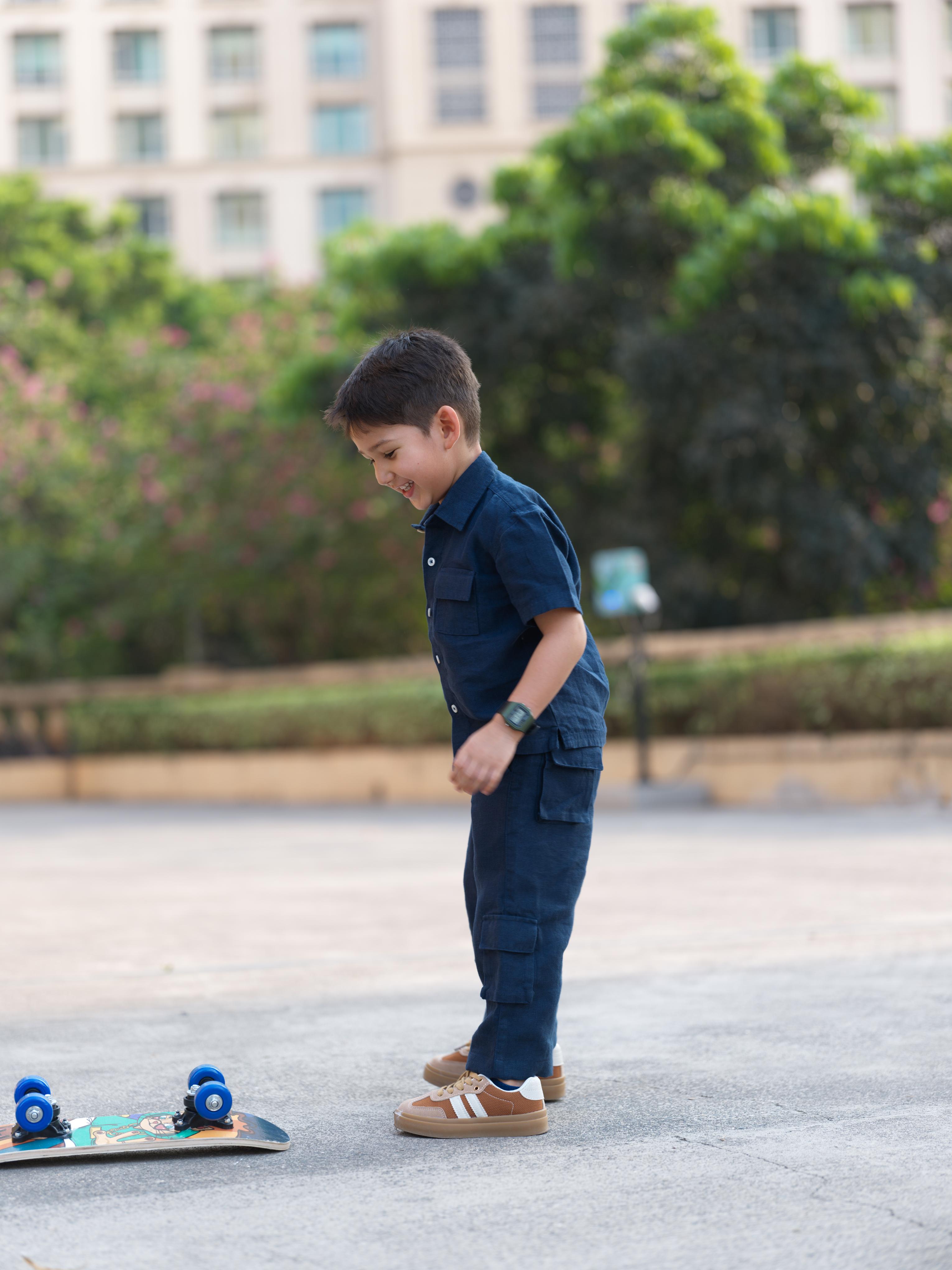 Boys Half-Sleeve Shirt & Cargo Trousers Co-Ord Navy Blue