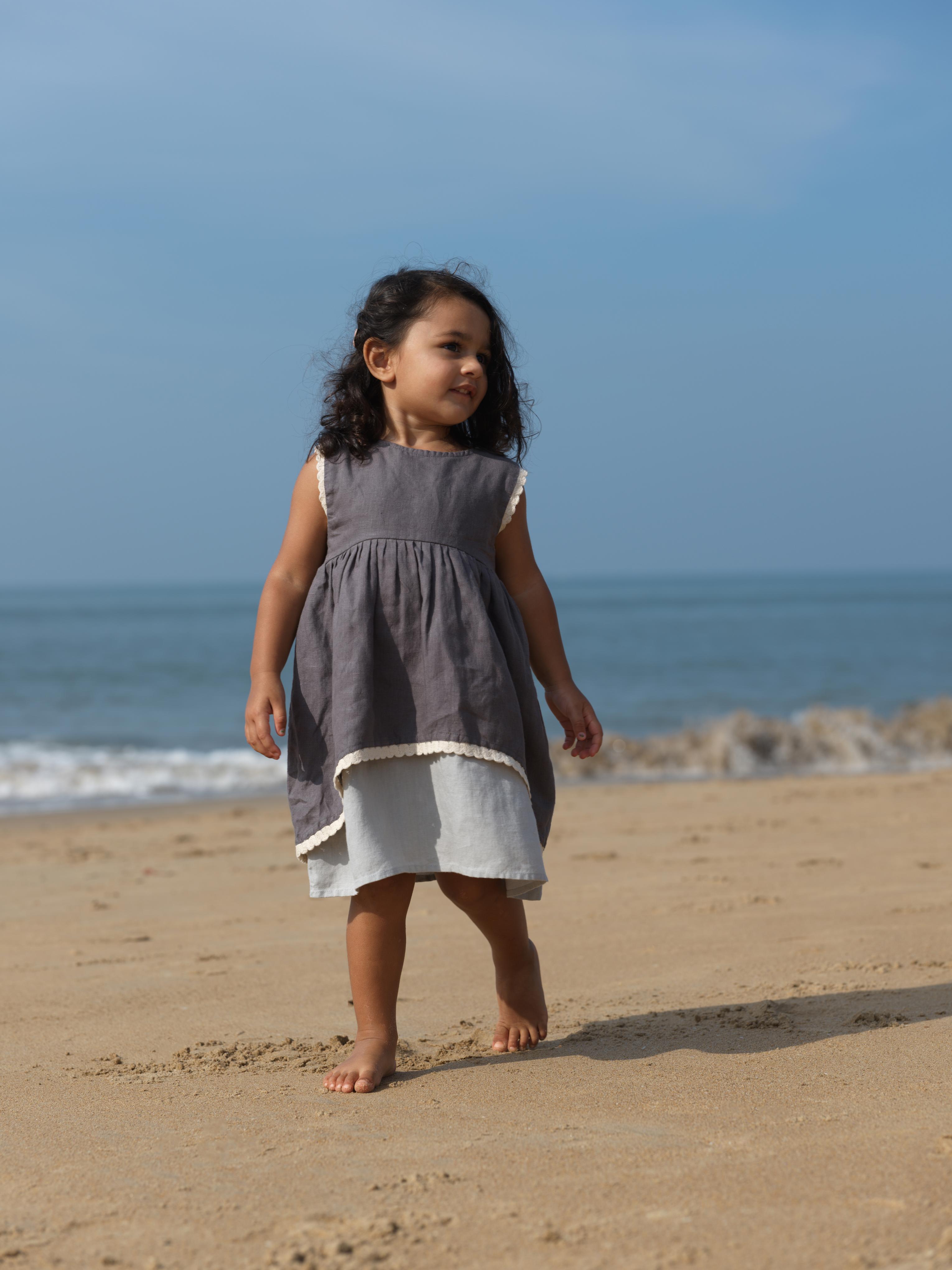 Girls Two Layer Sleeveless Dress Stone Grey / Cloud Grey