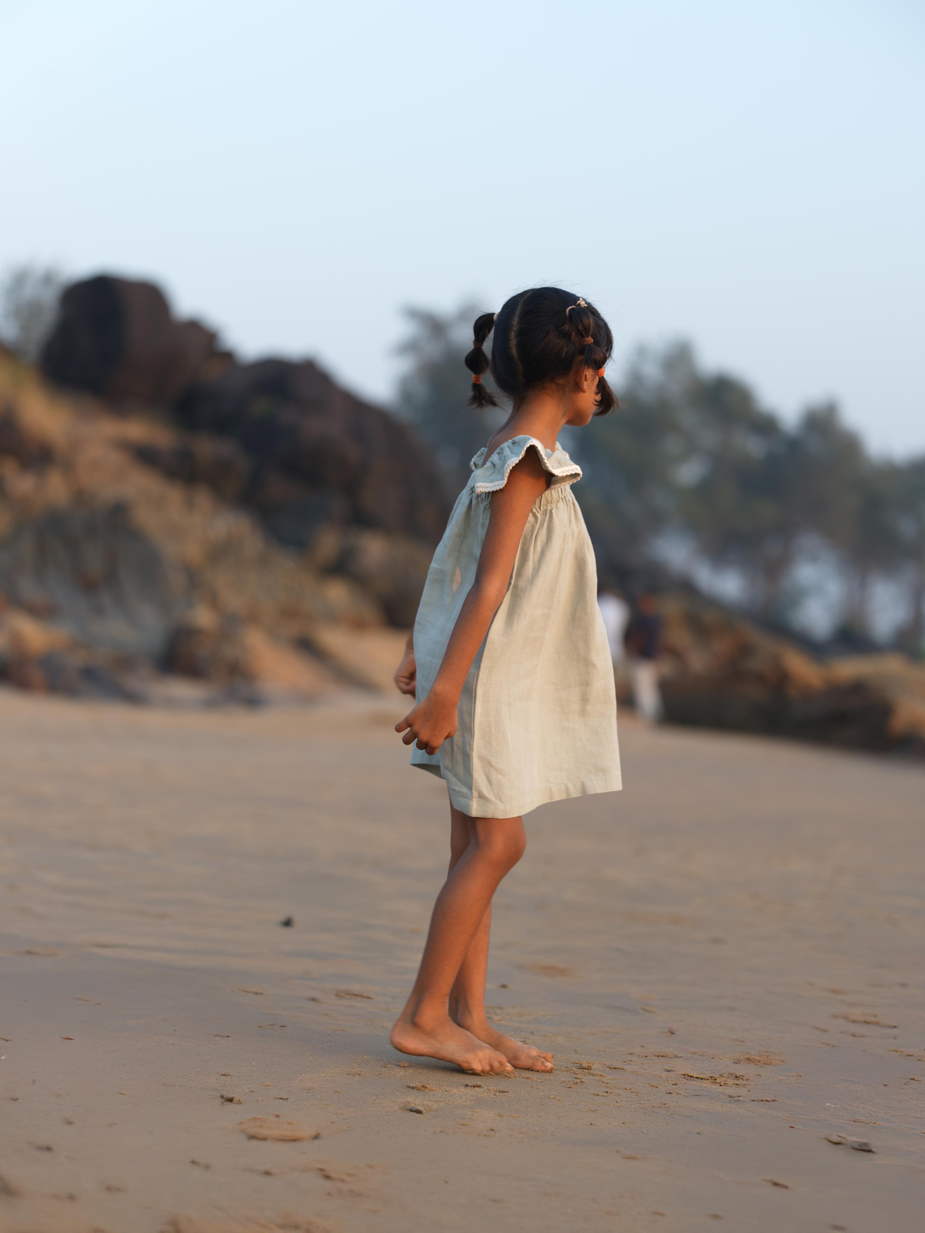 Girls Elasticated Flared Sleeve Dress Mint Green