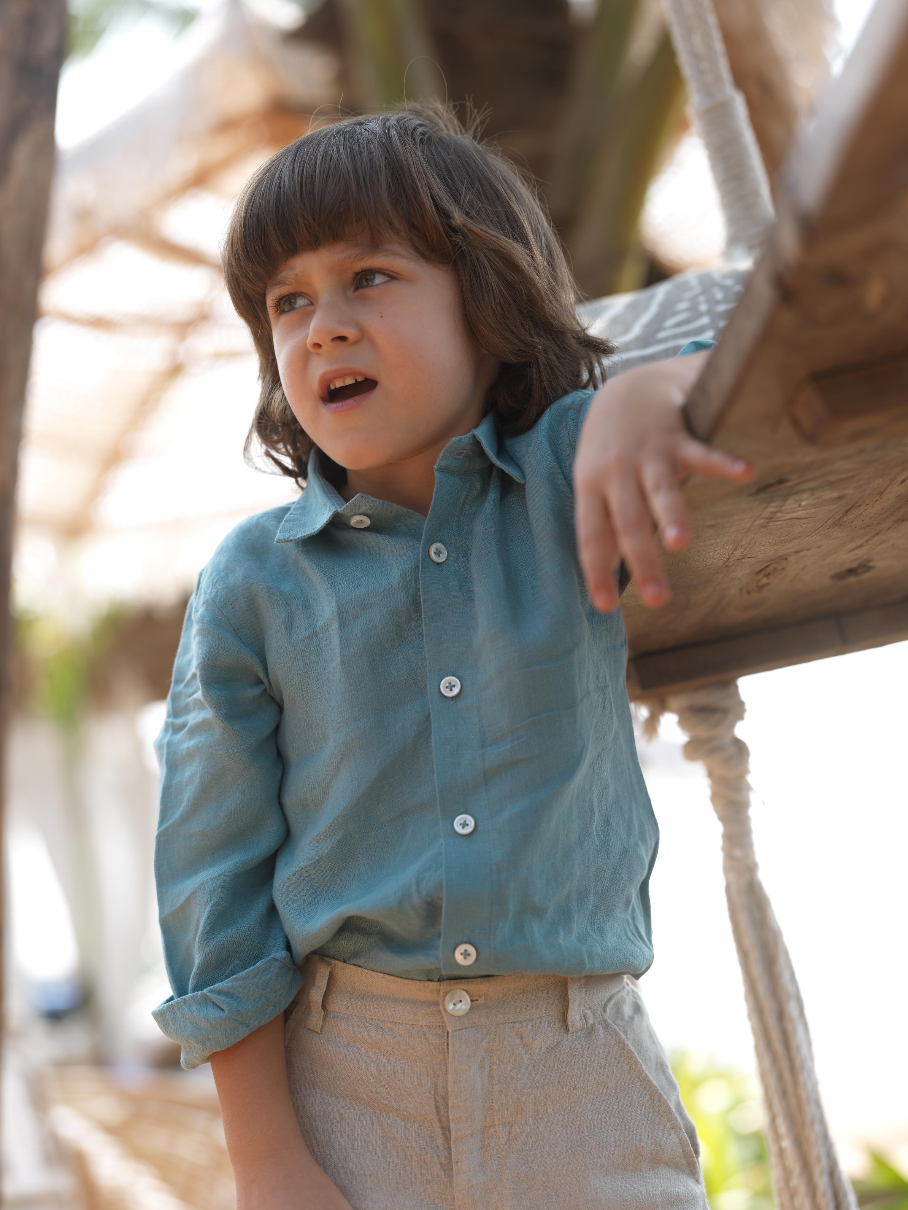 Boys Regular Collar Shirt Turquoise