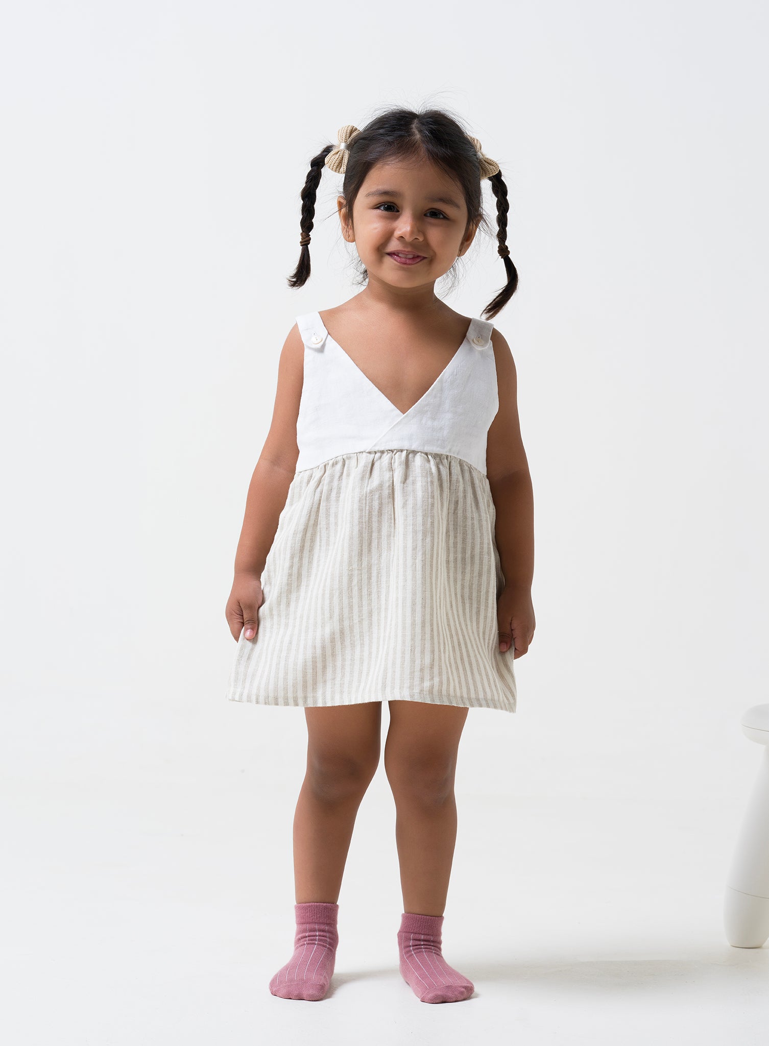 V Neck Overlap Frock TD7  Yoke & Strap - White