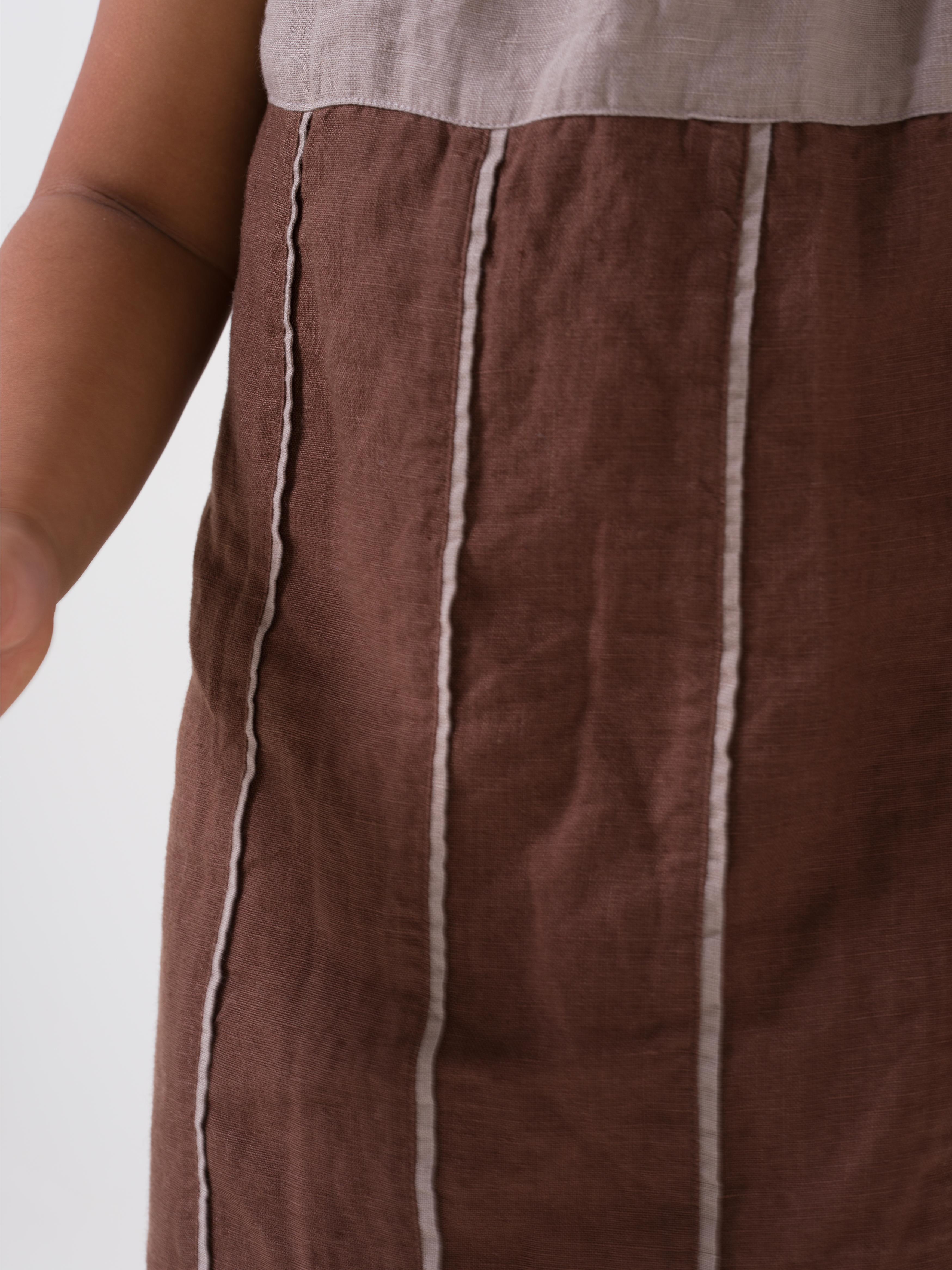 Vertical Stripe Frock Walnut - Yoke & Stripe - Almond Beige