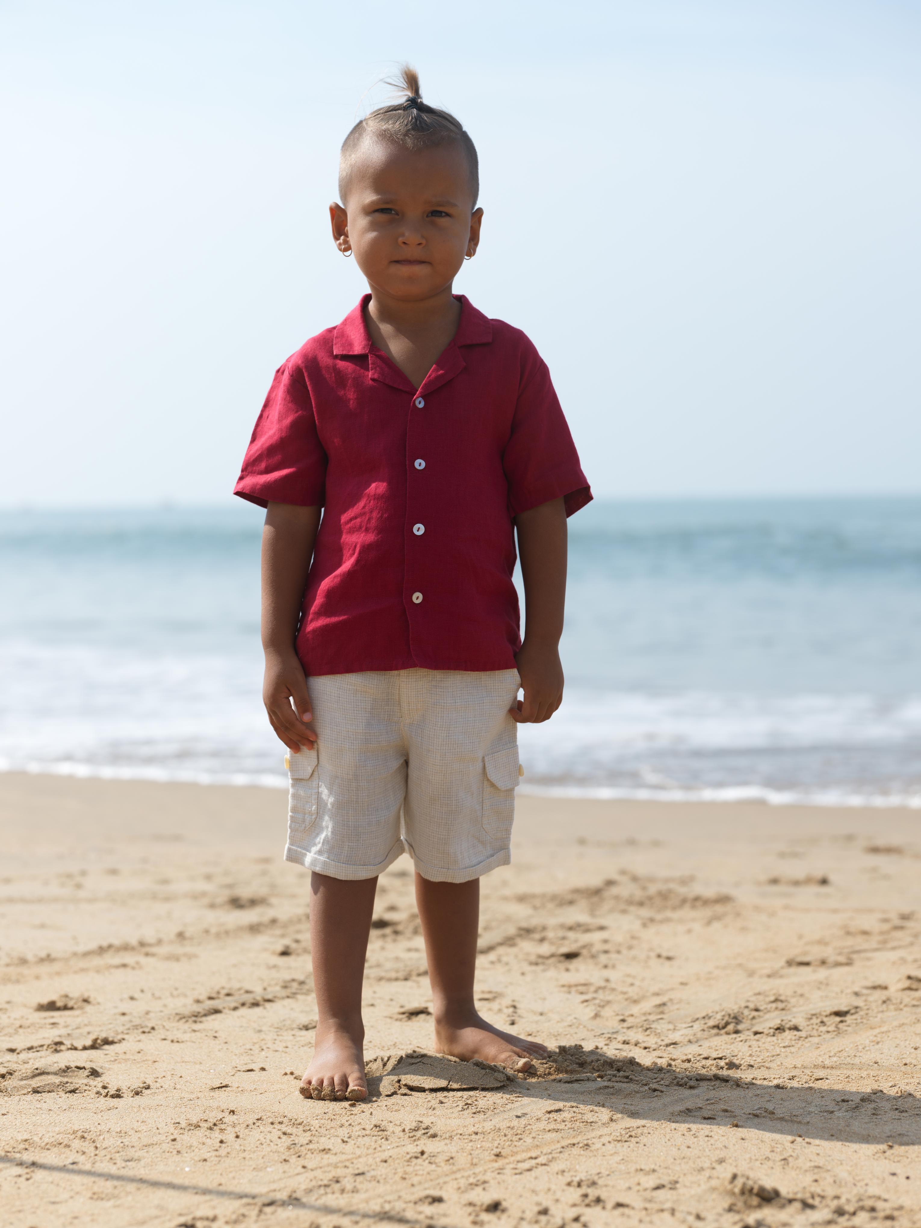 Boys Cuban Collar Shirt Apple Red