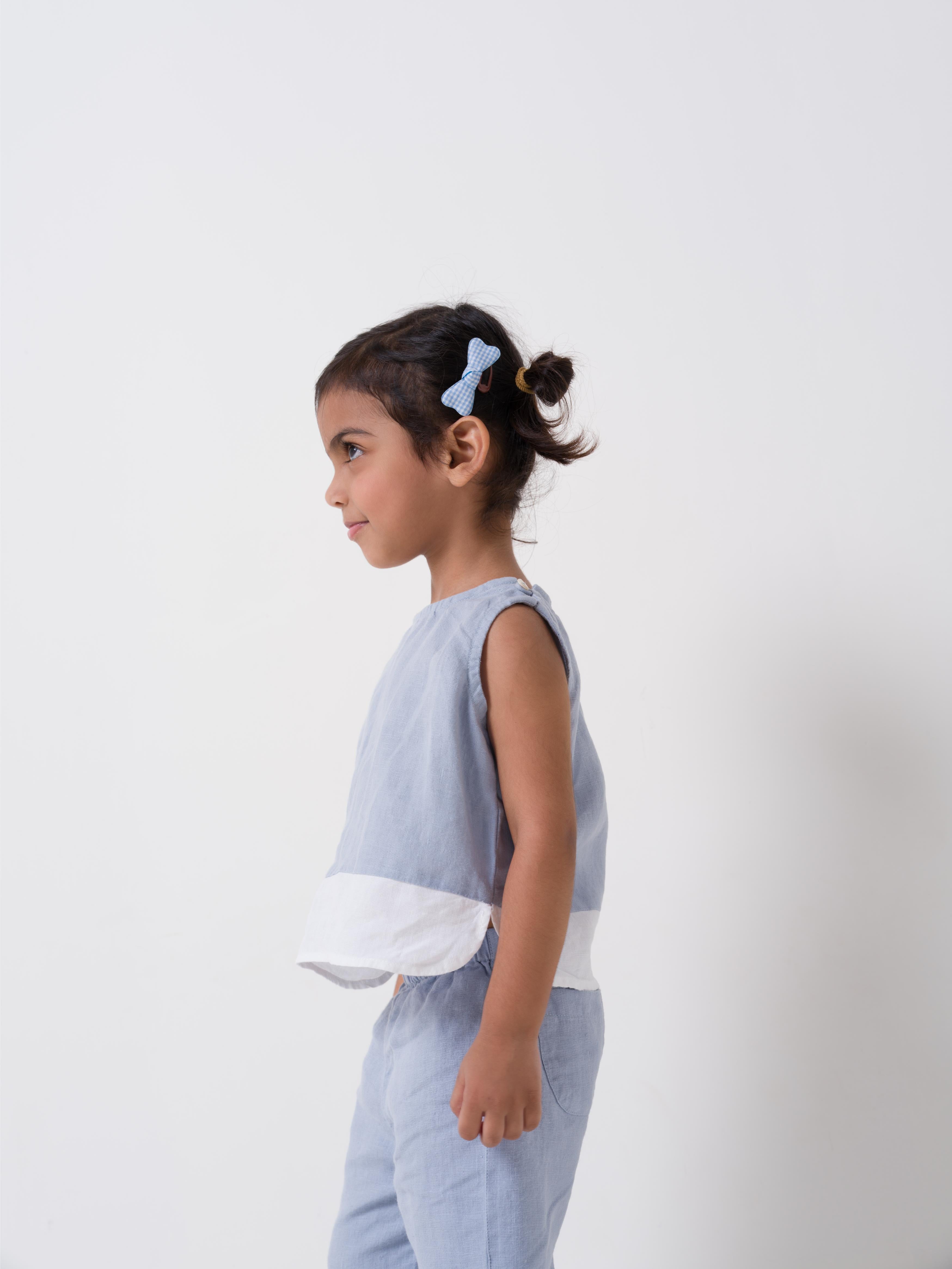 2 Colour Shirt & Trousers Set Shirt & Trouser - Pacific Blue - Shirt Hem - White