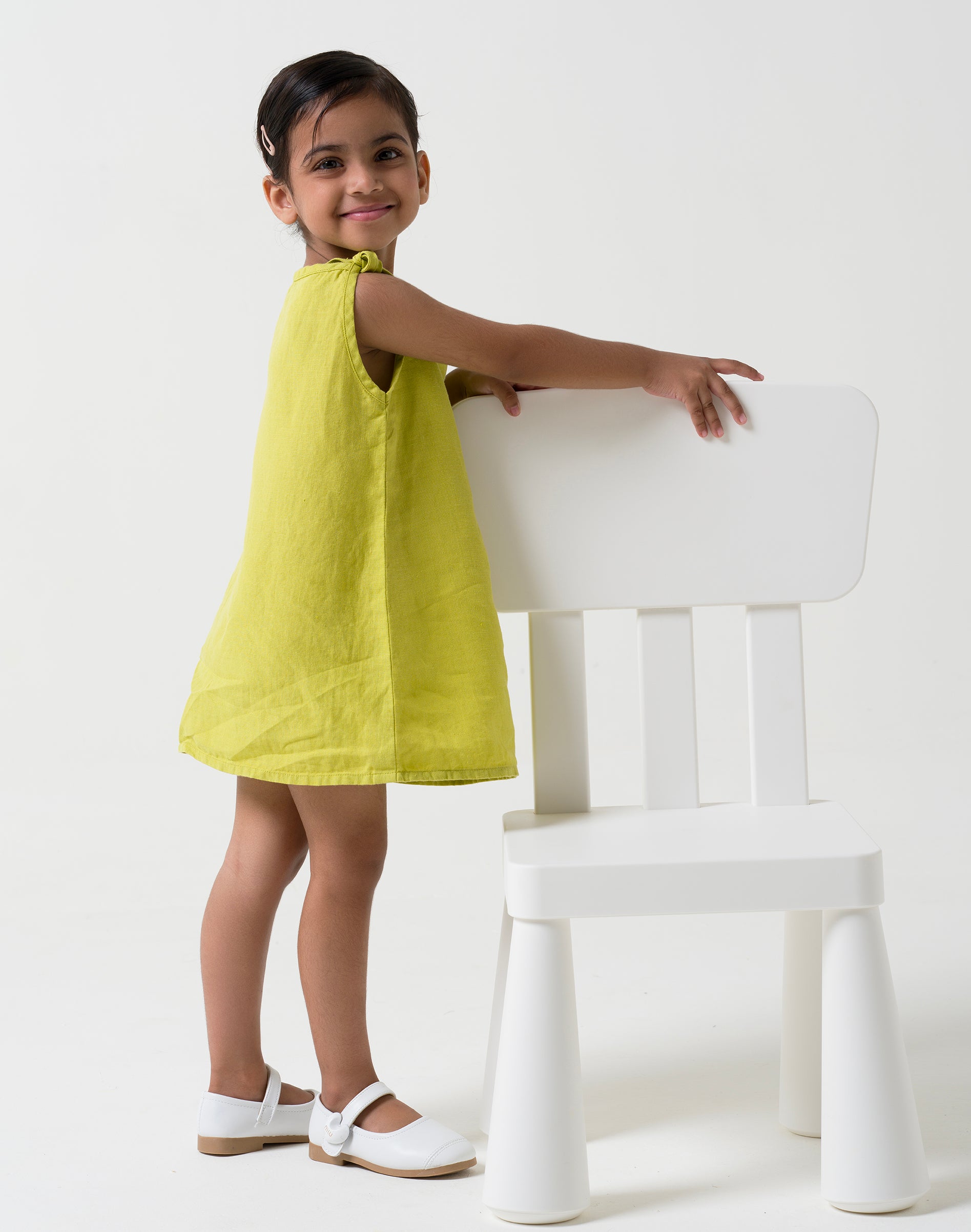 Lime Tie-Up Shoulder Flower Frock