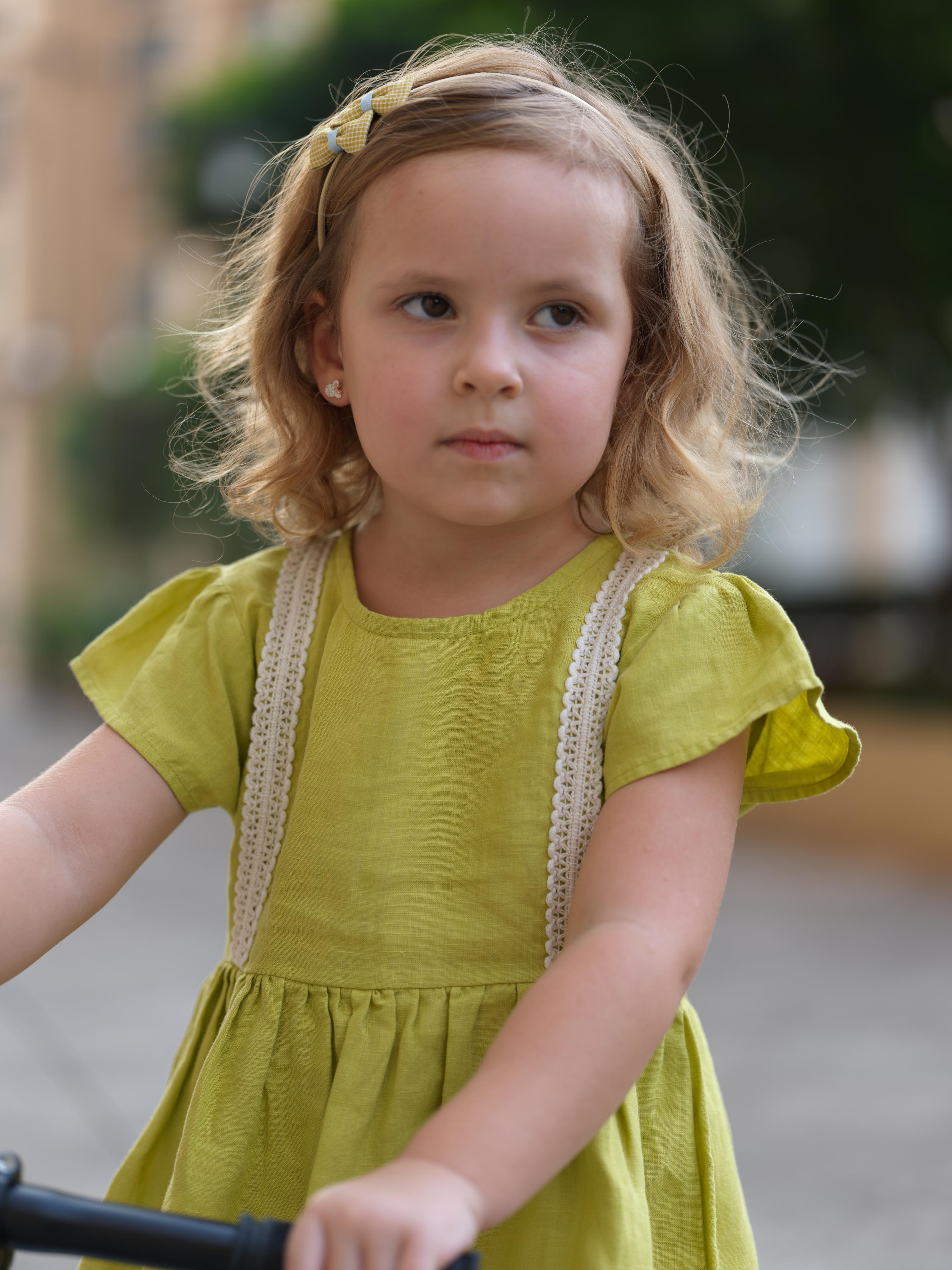 Girl Flared Sleeve Lace Detail Dress Lime