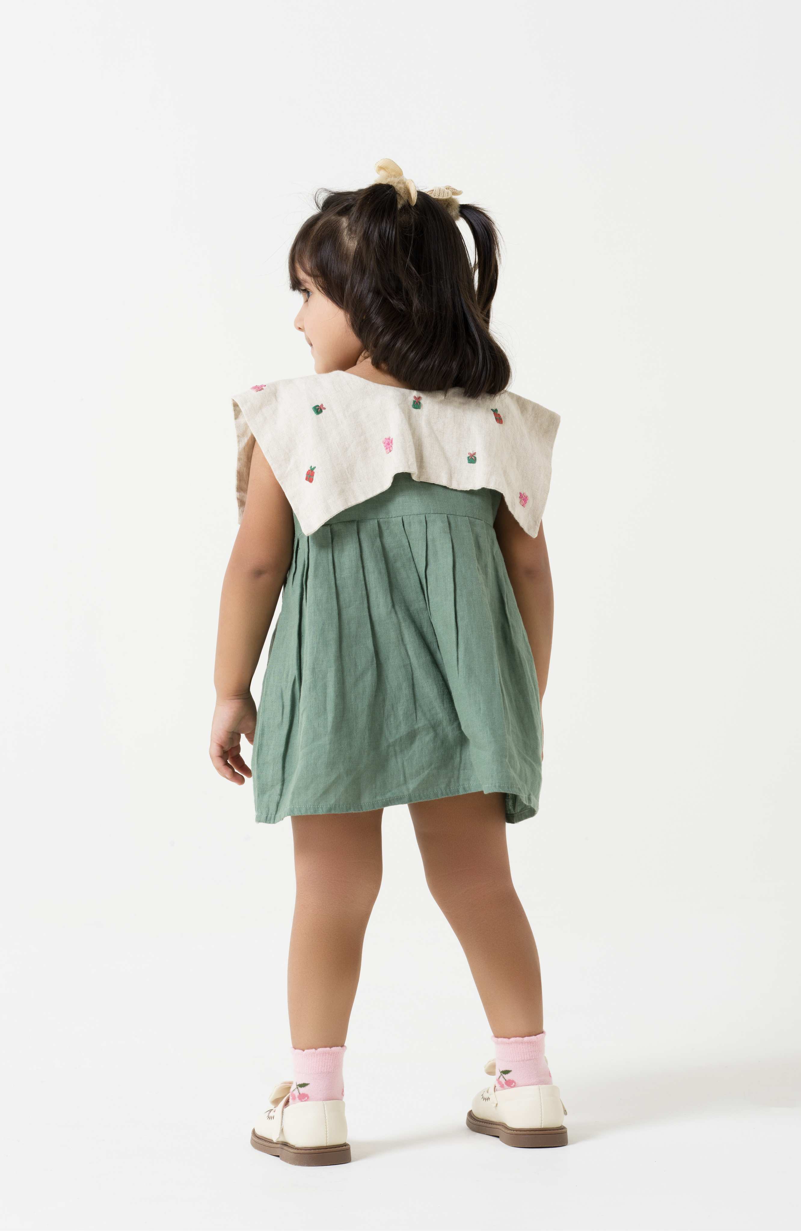 Hand-Embroidered Flap Collar Dress