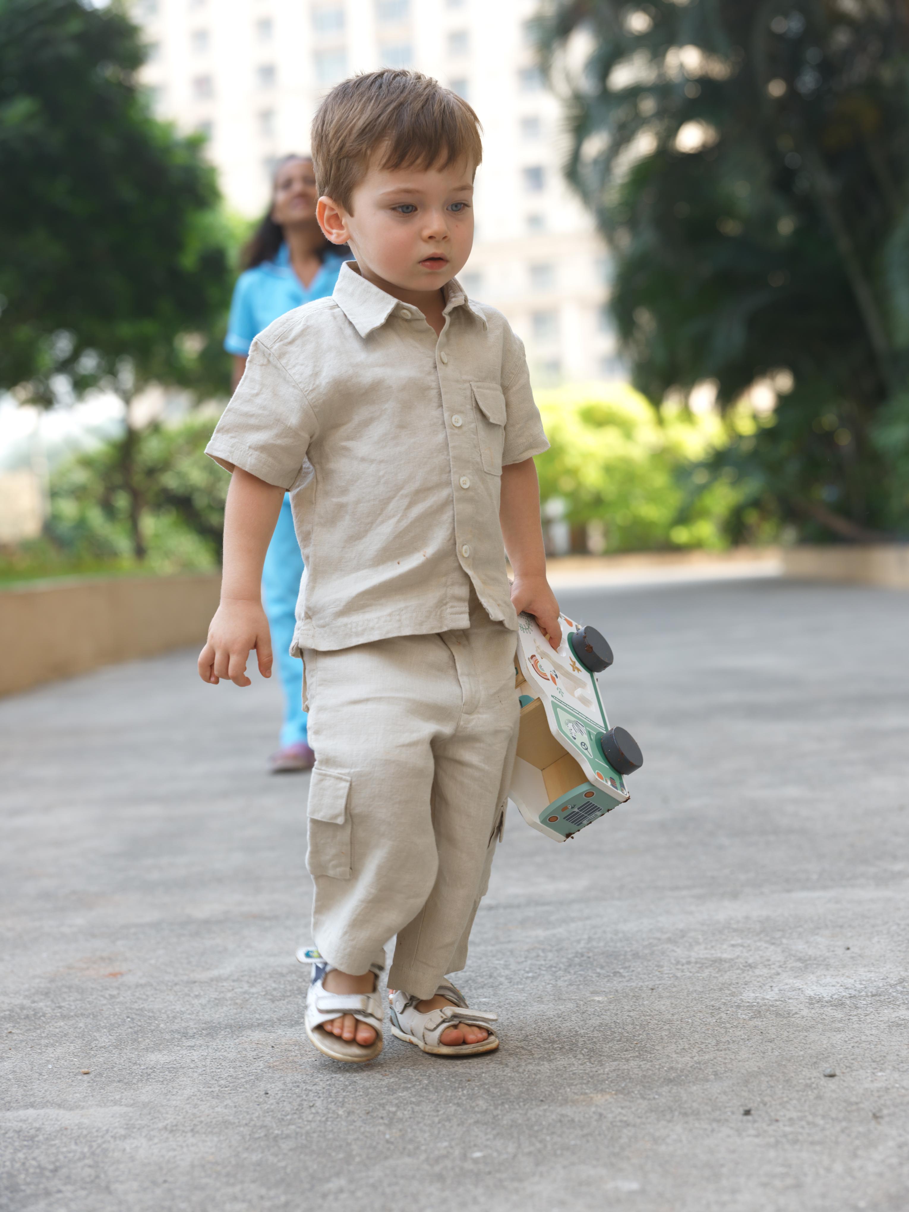 Boys Half-Sleeve Shirt & Cargo Trousers Co-Ord Oatmeal