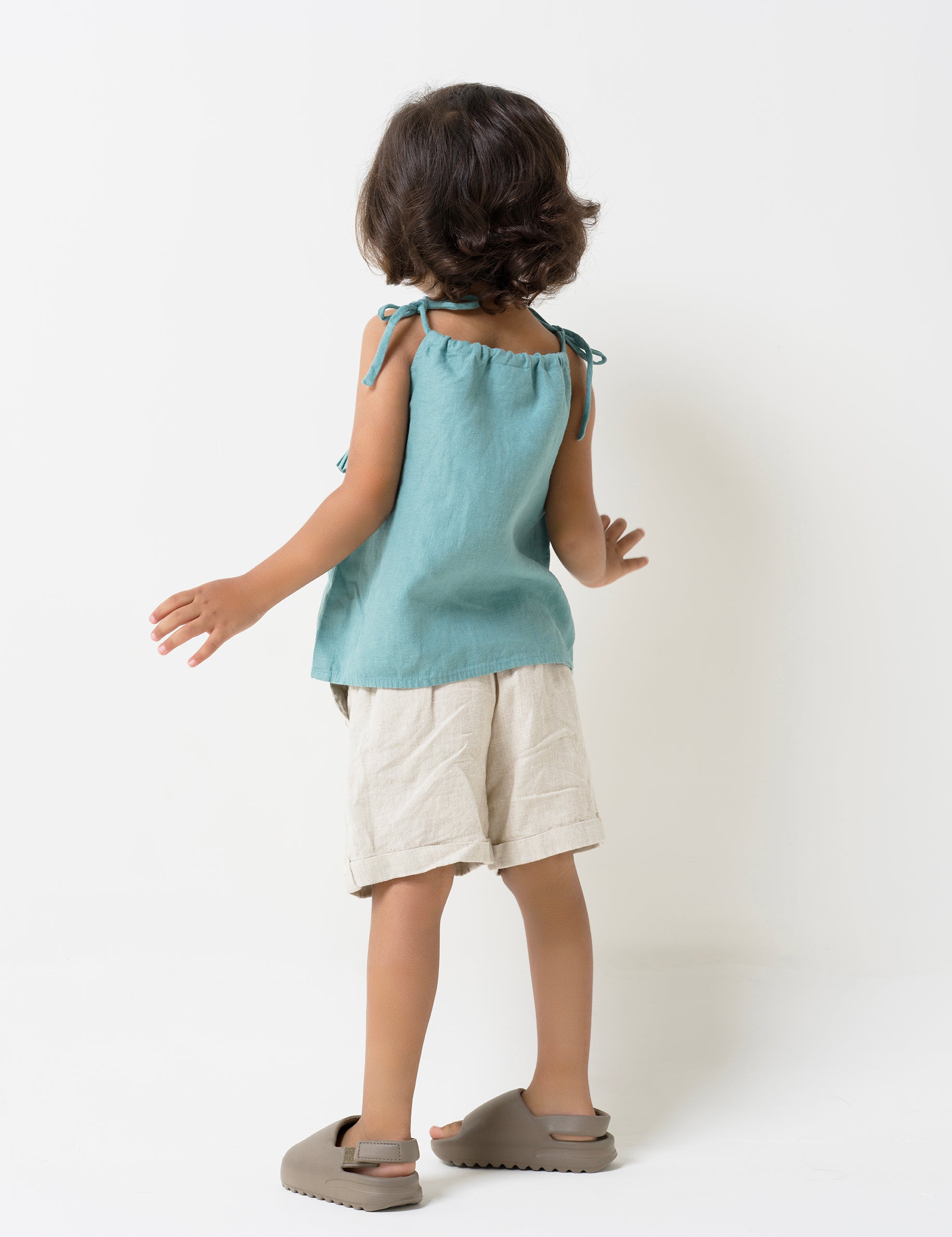 Printed Tie-Strap Pleated Co-Ord Set T - Pine Green B - Cookie & Cream