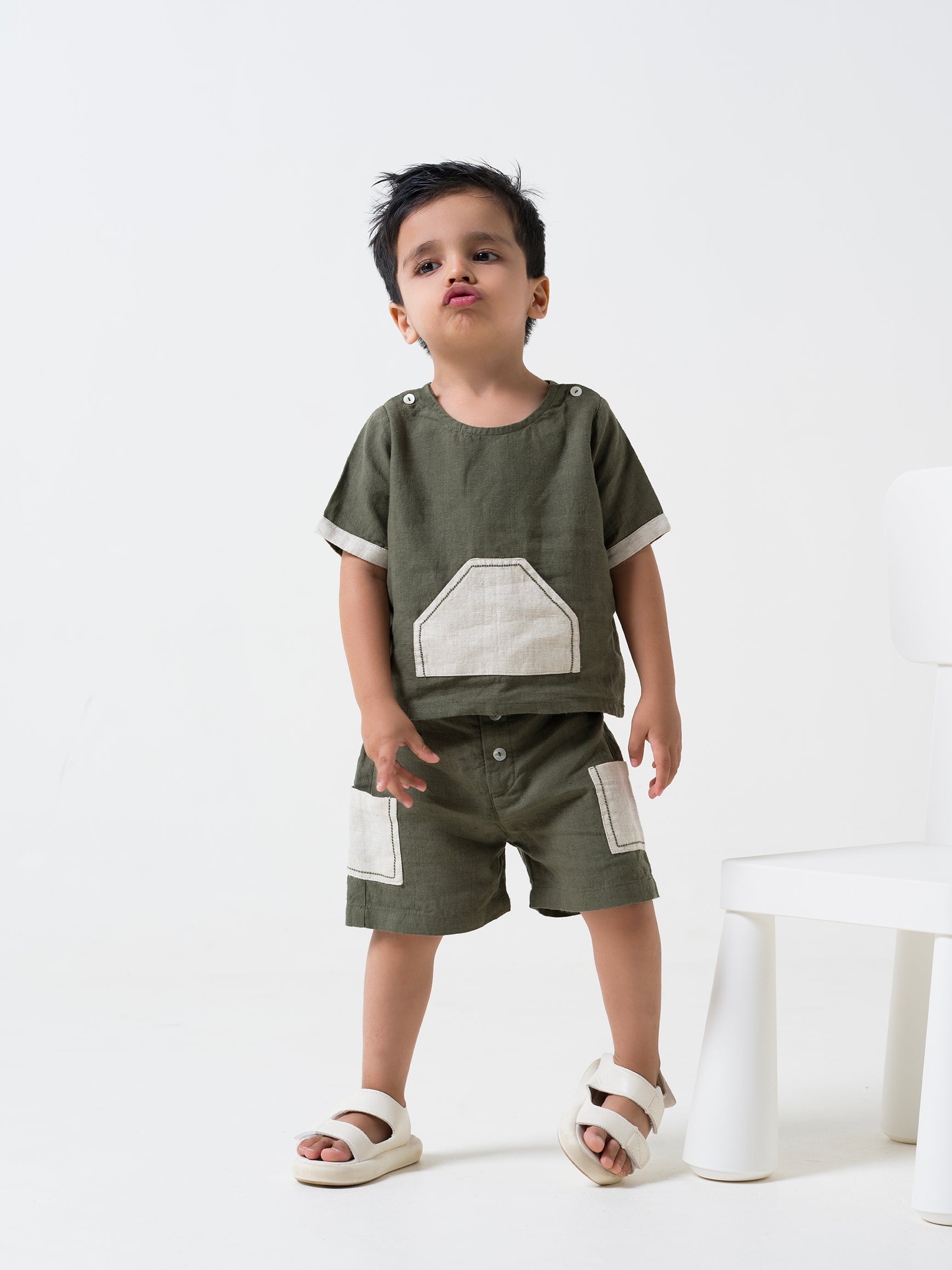 2 Pocket shorts set Crocodile Green  Pocket - Cookie & Cream