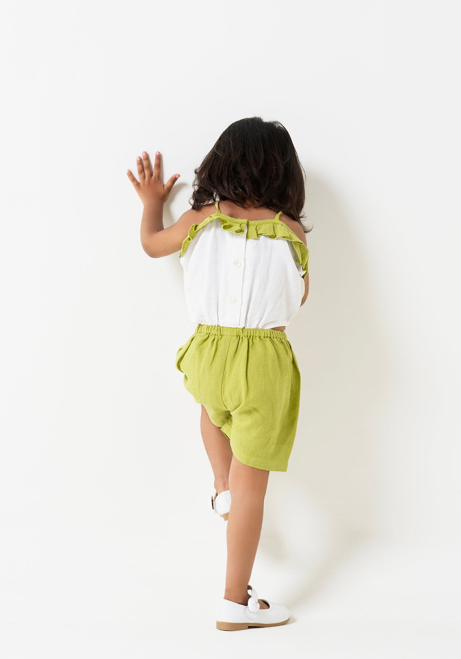 Halter Neck Cut-out Play Suit  White and Kiwi green.