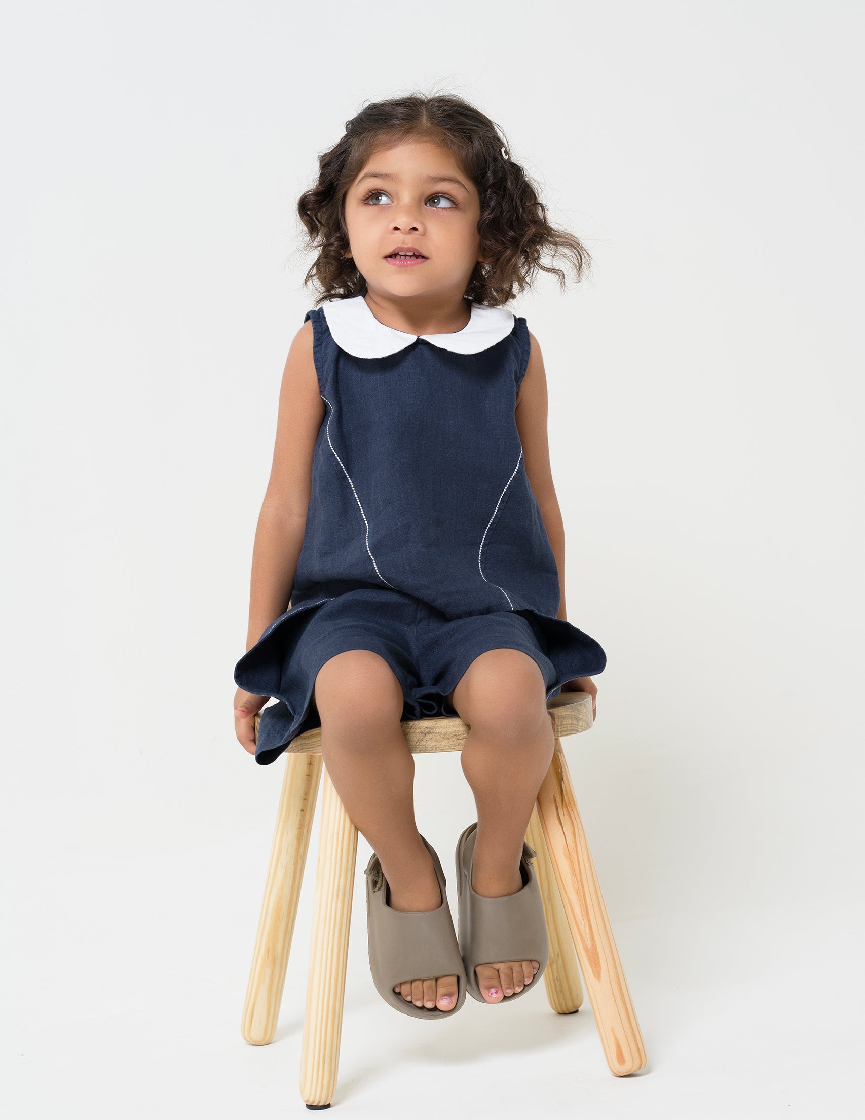 Princess-line Toddler Co-ords - Navy Blue - Collar - White