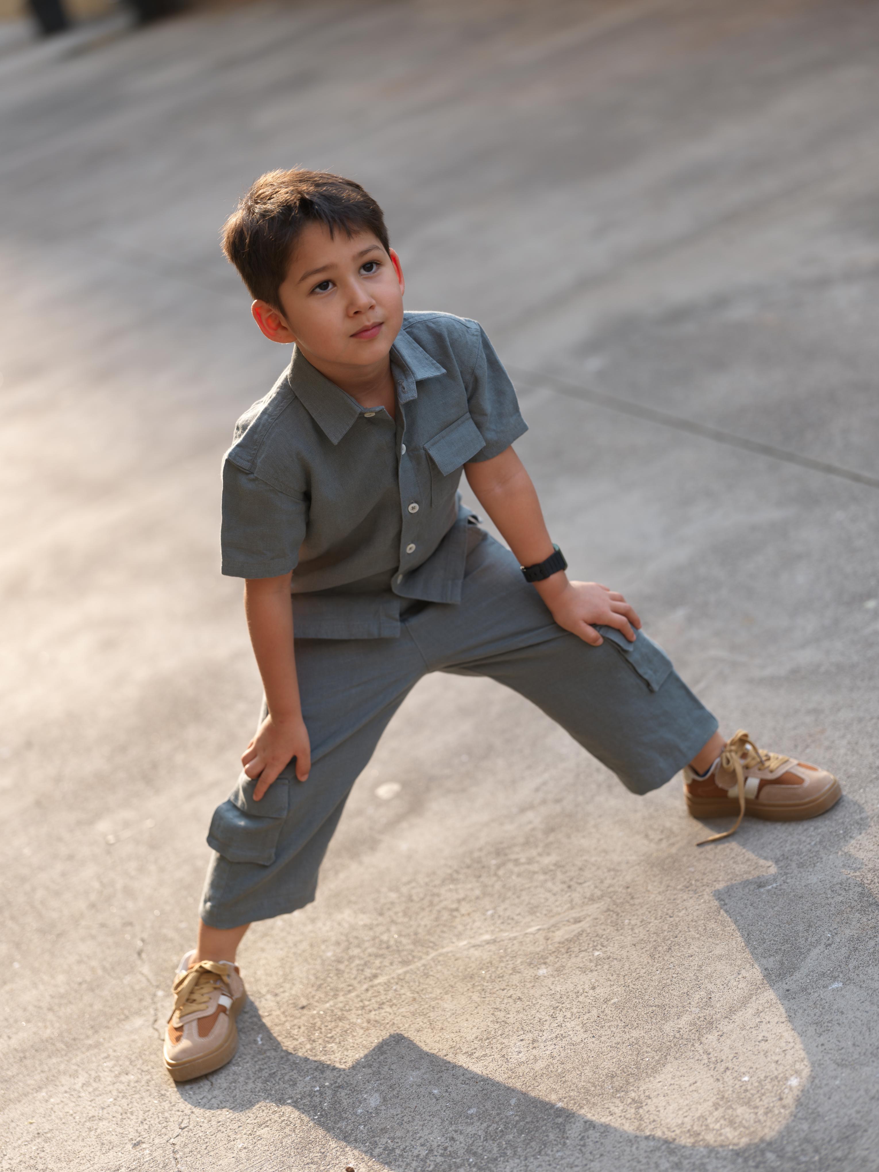 Boys Half-Sleeve Shirt & Cargo Trousers Co-Ord Graphite