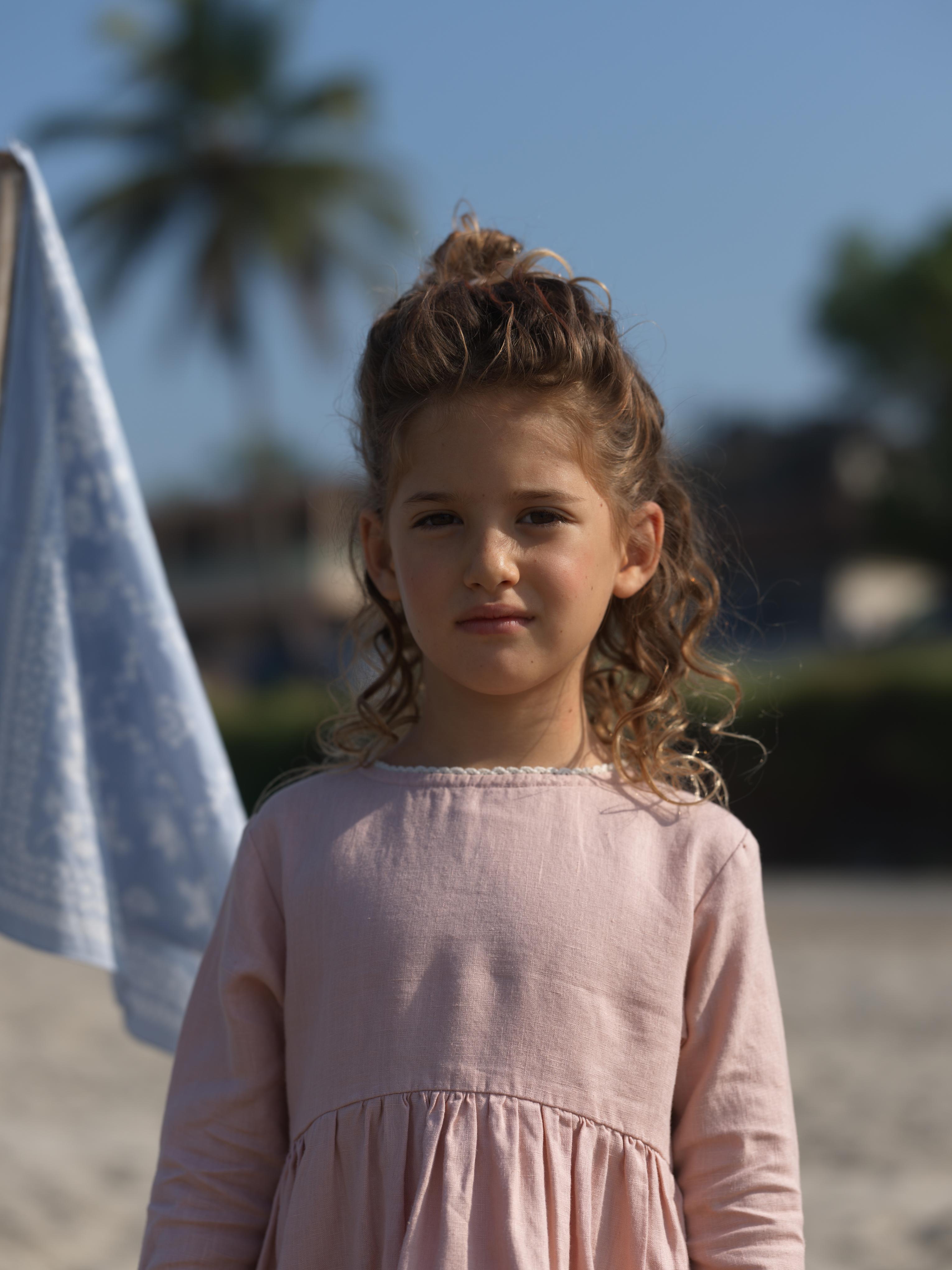 Girl Elastic Long Sleeve Dress Flamingo