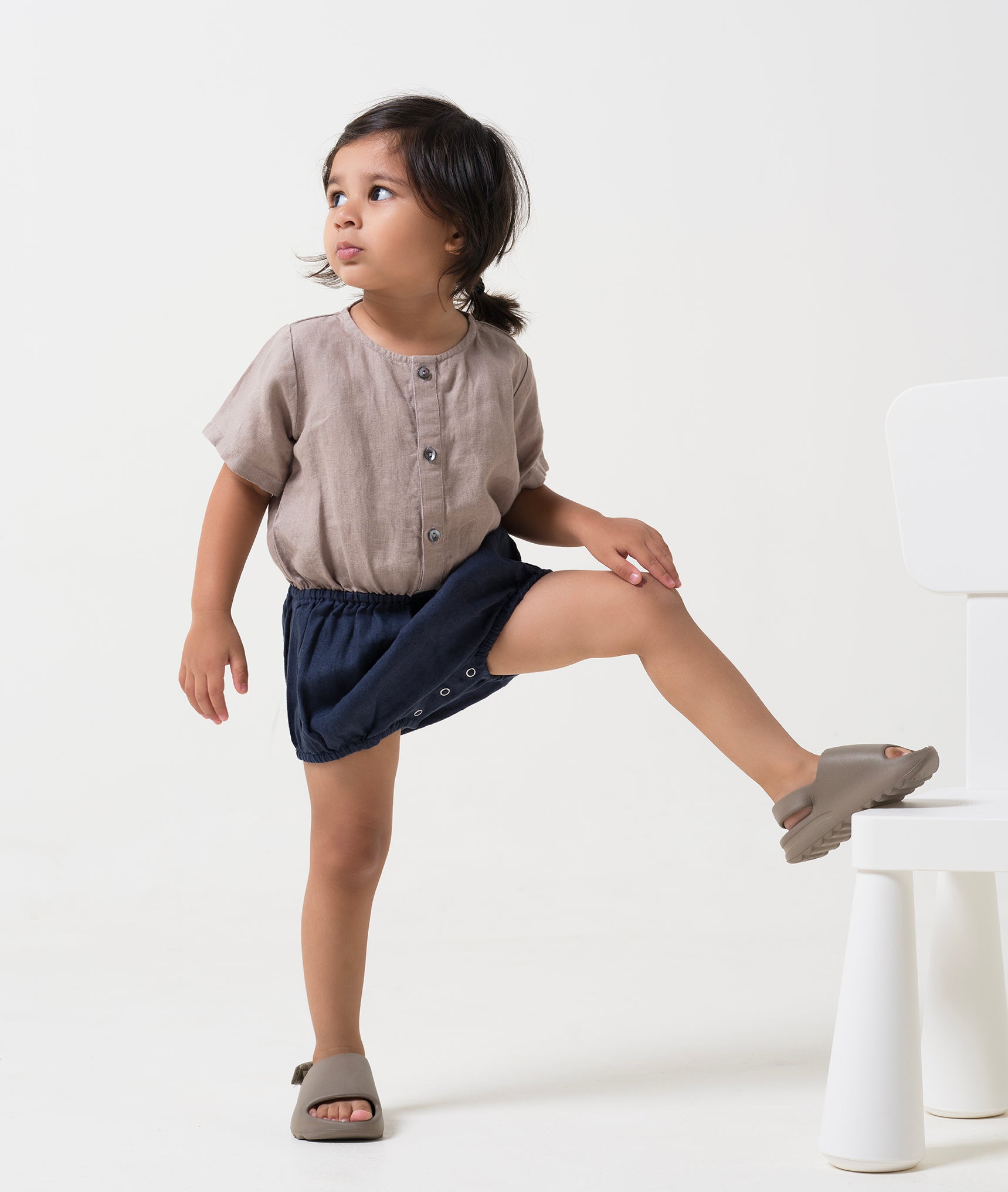 Bloom romper for Boy T- Almond Beige B- Navy Blue