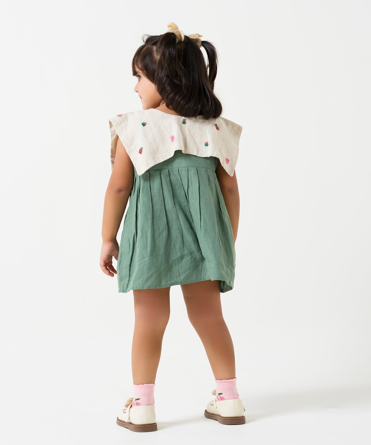 Hand-Embroidered Flap Collar Dress