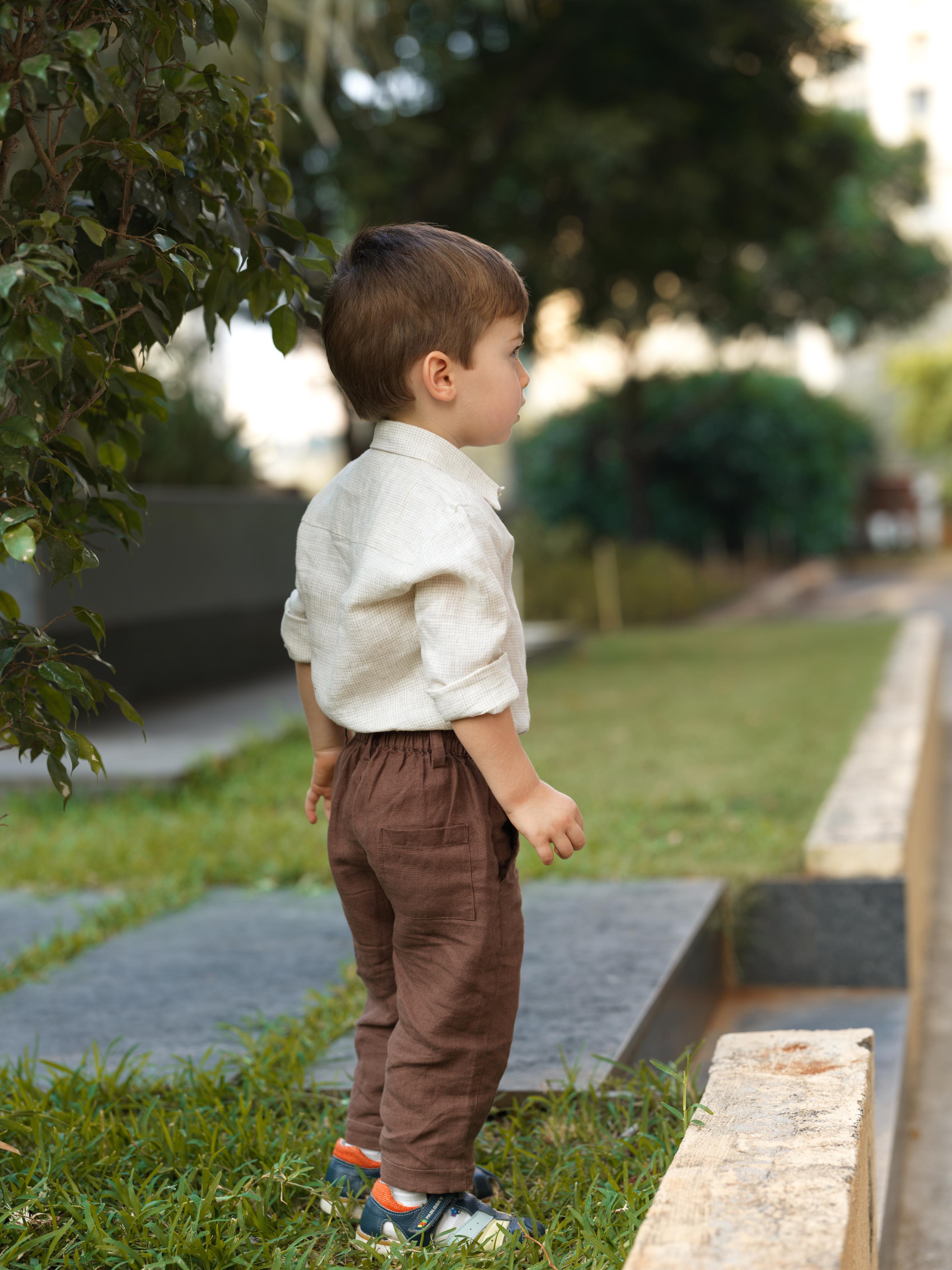 Boys Regular Collar Shirt Ivory Check