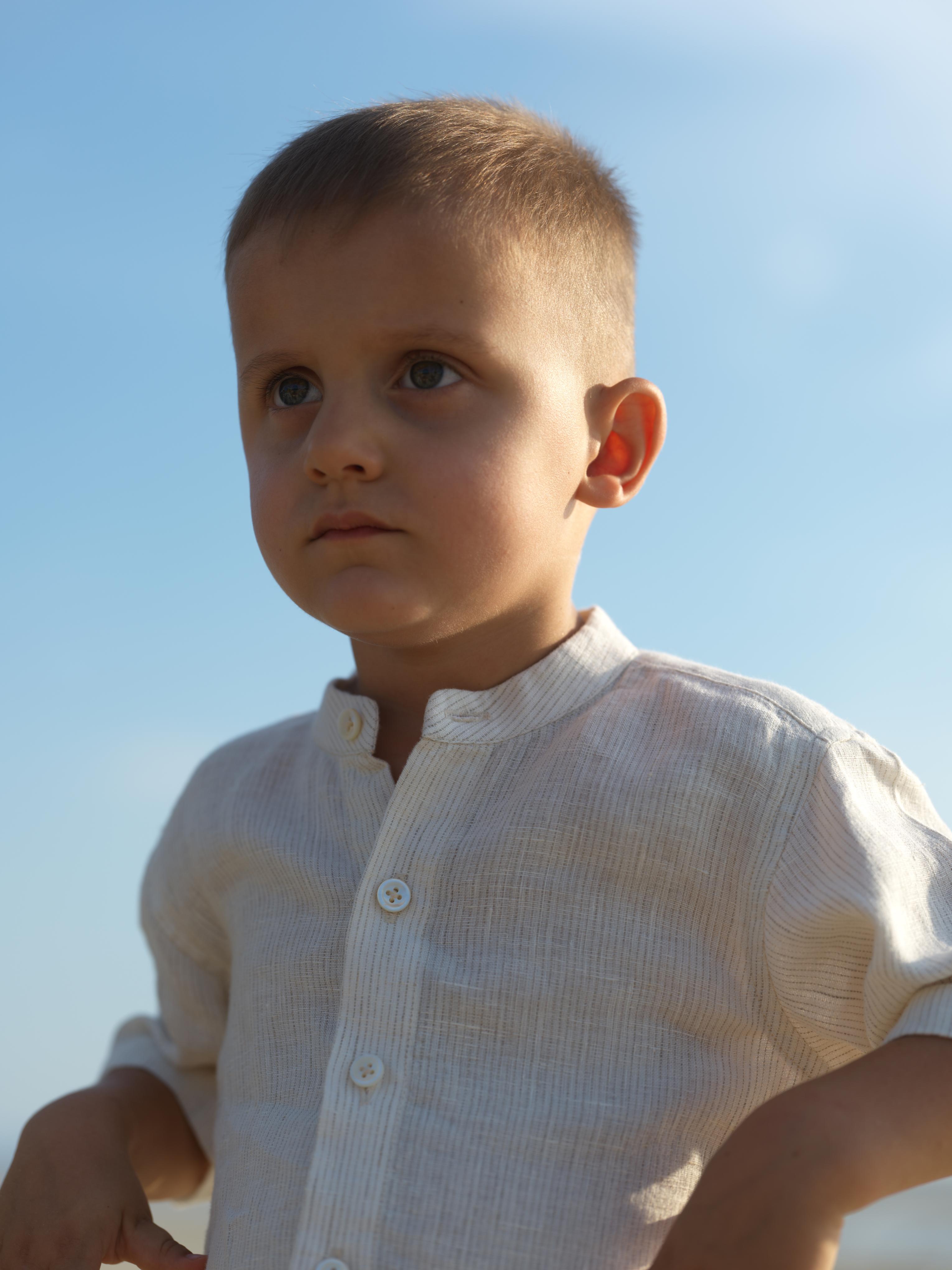 Boys Mandarin Collar Shirt & Shorts Co-Ord Beige