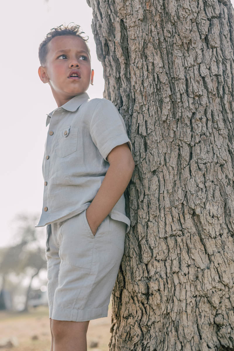 High Low Shirt With Capri Shorts Set - Chi Linen