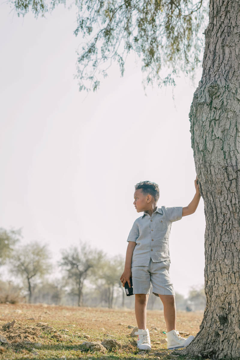 High Low Shirt With Capri Shorts Set - Chi Linen