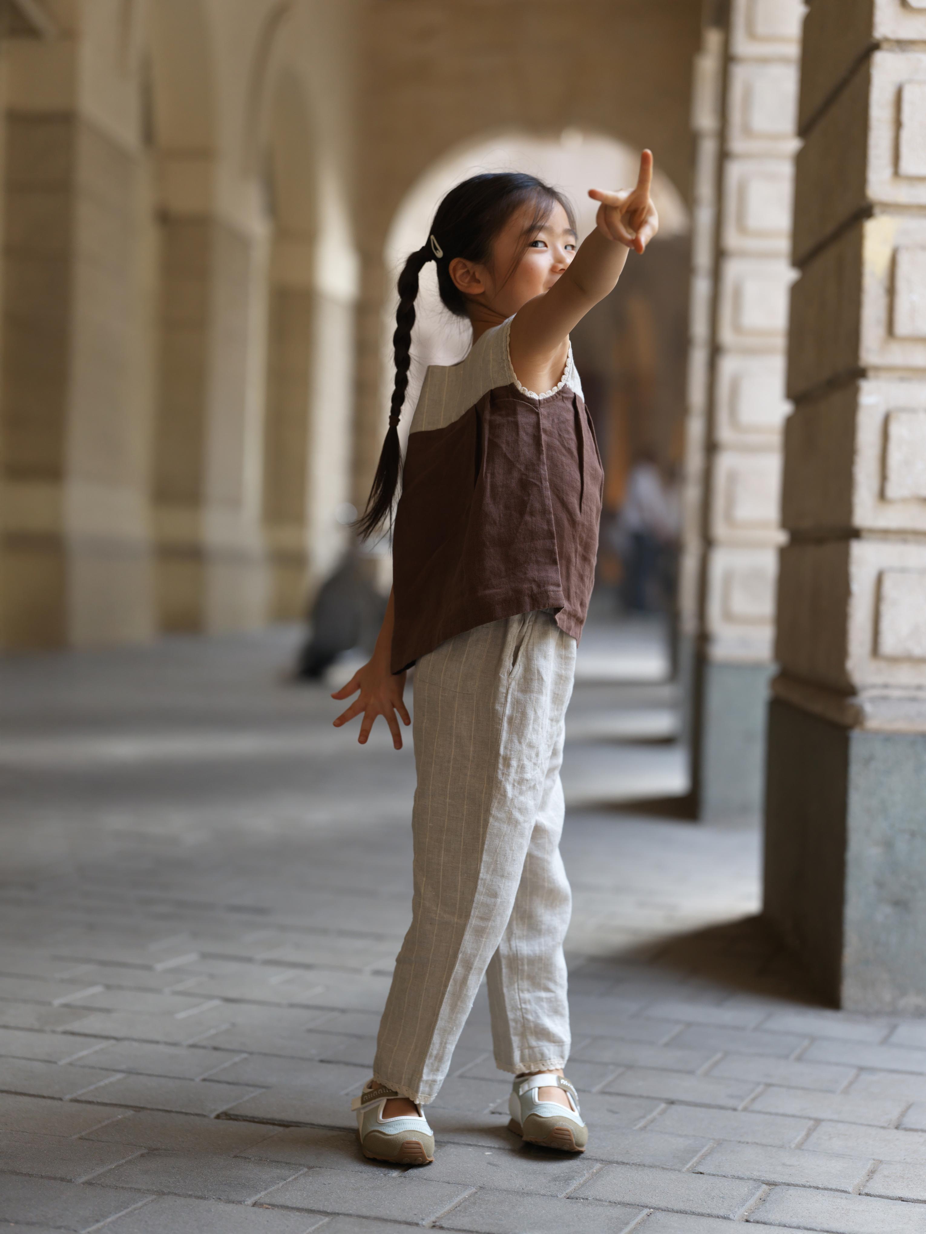 Girls Sleeveless Front Keyhole Top & Trousers Lurex Stripe / Walnut