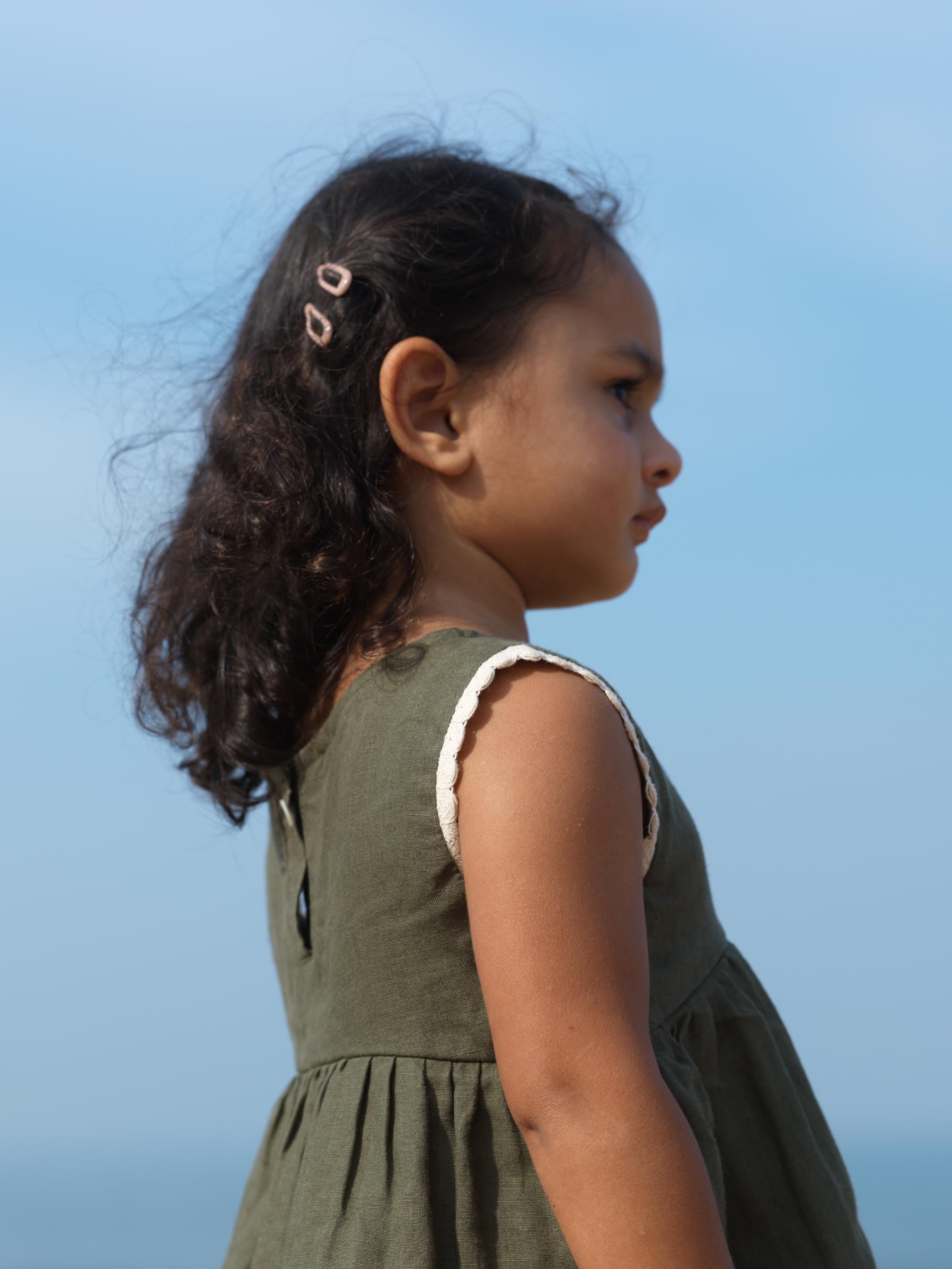 Girls Two Layer Sleeveless Dress Crocodile Green / Cookie & Cream