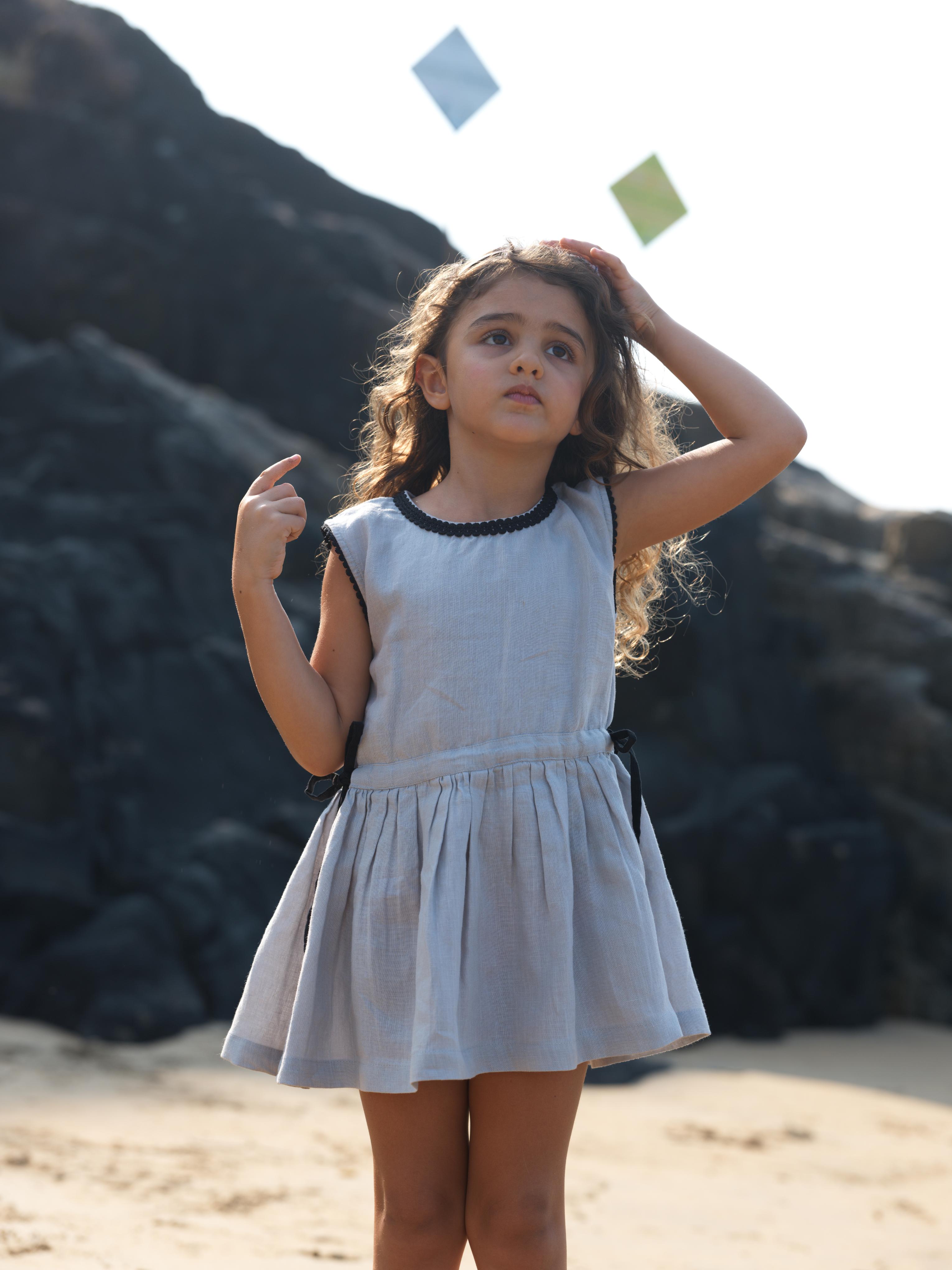 Girls Sleeveless Drawstring Dress Cloud Grey