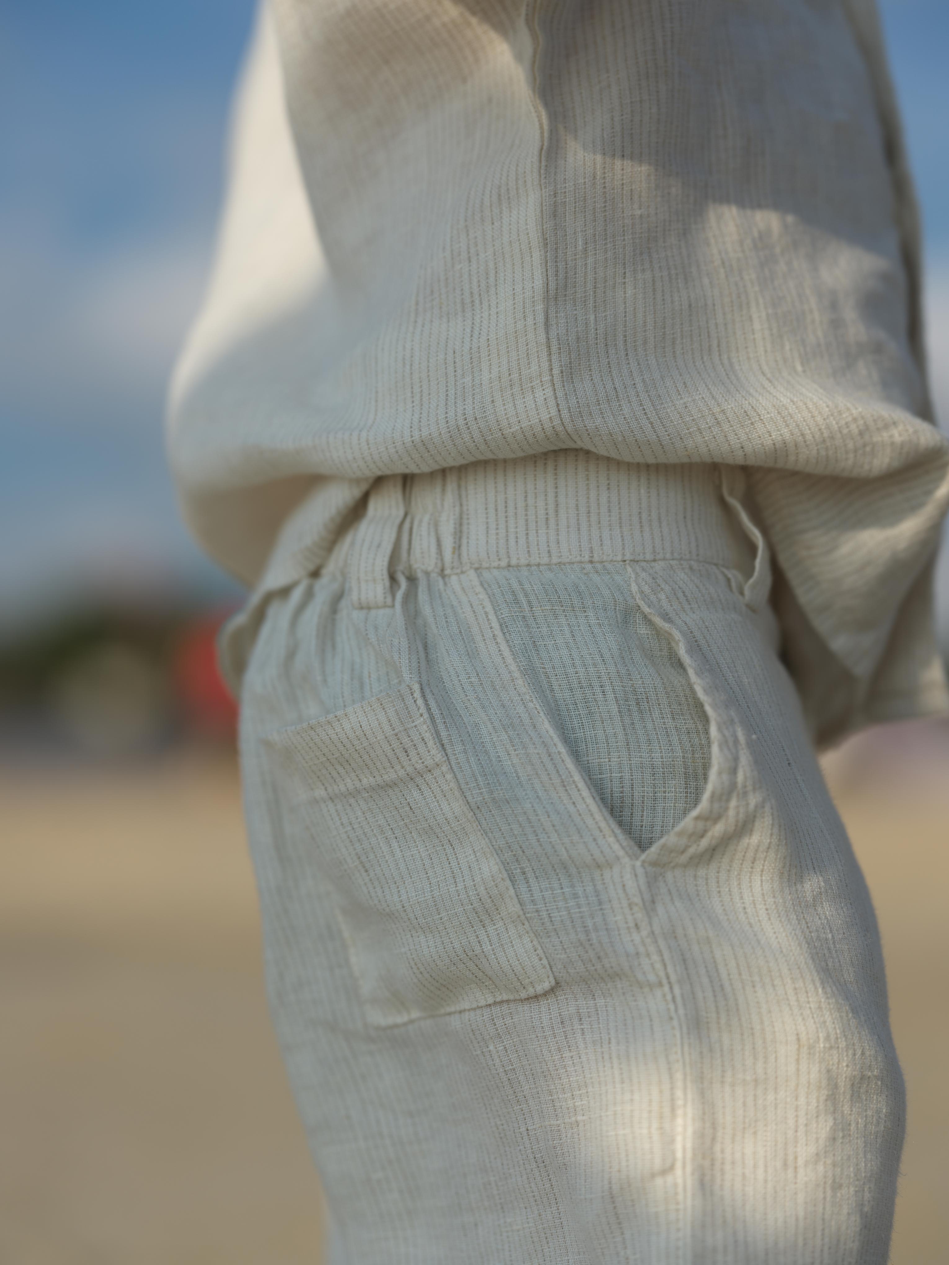Boys Mandarin Collar Shirt & Shorts Co-Ord Beige