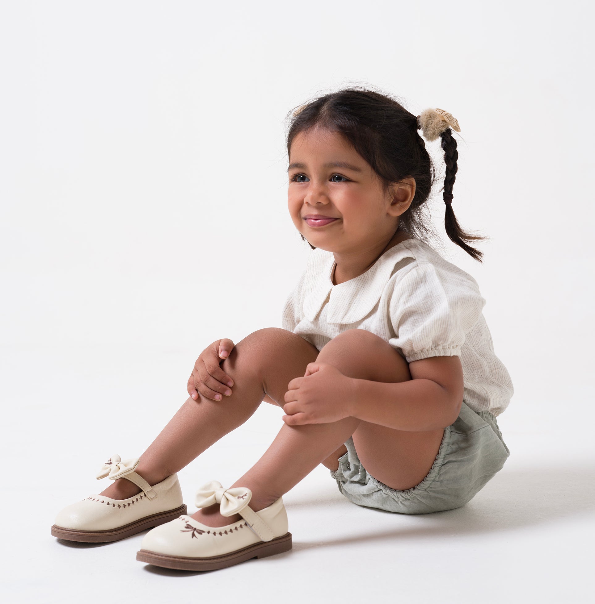 Bloom romper for girl T- Beige Hairline Stripe - B- Mint Green