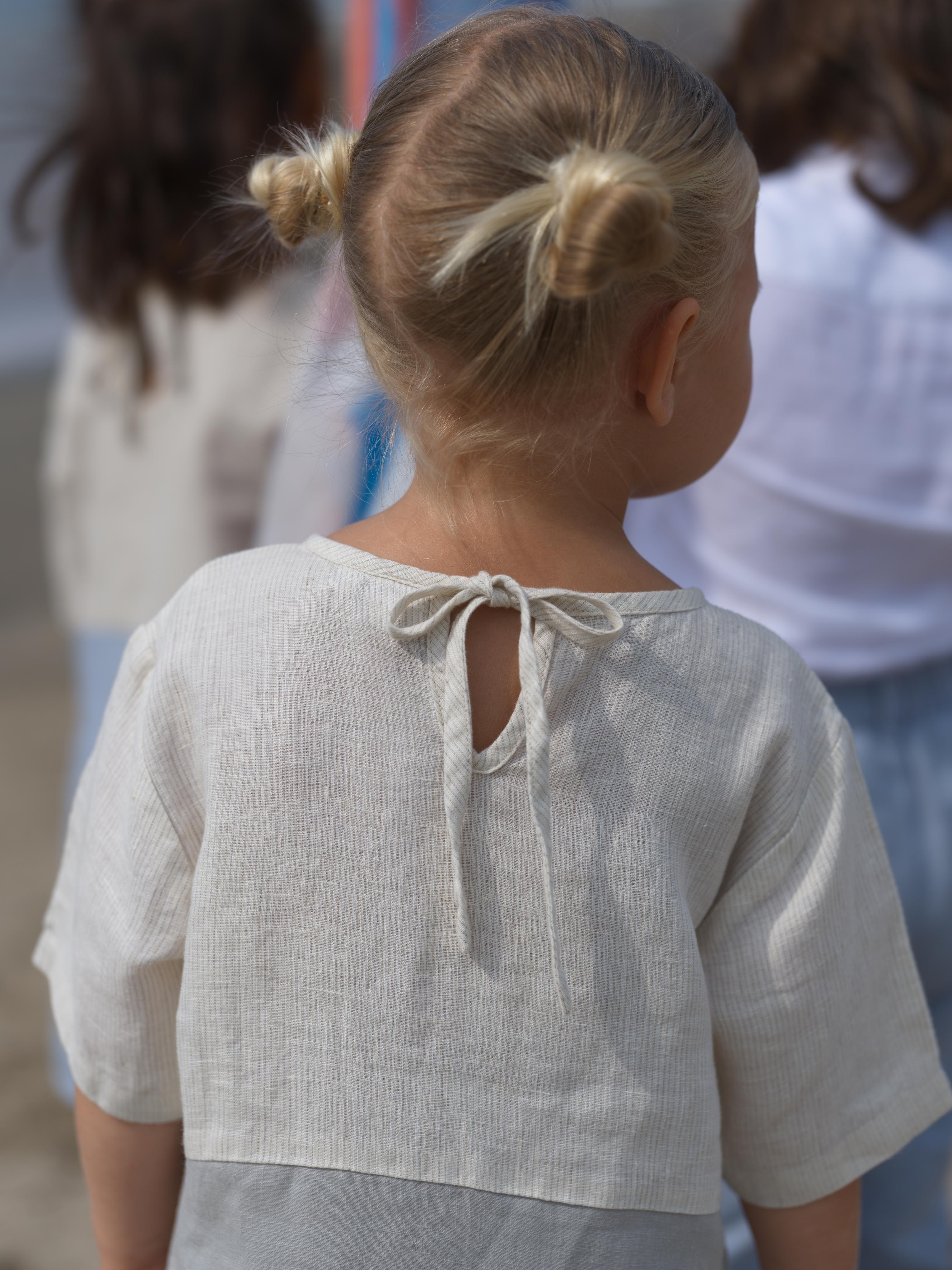 Girls Two Colour Casual Dress Beige Hairline Stripe / Cloud Grey