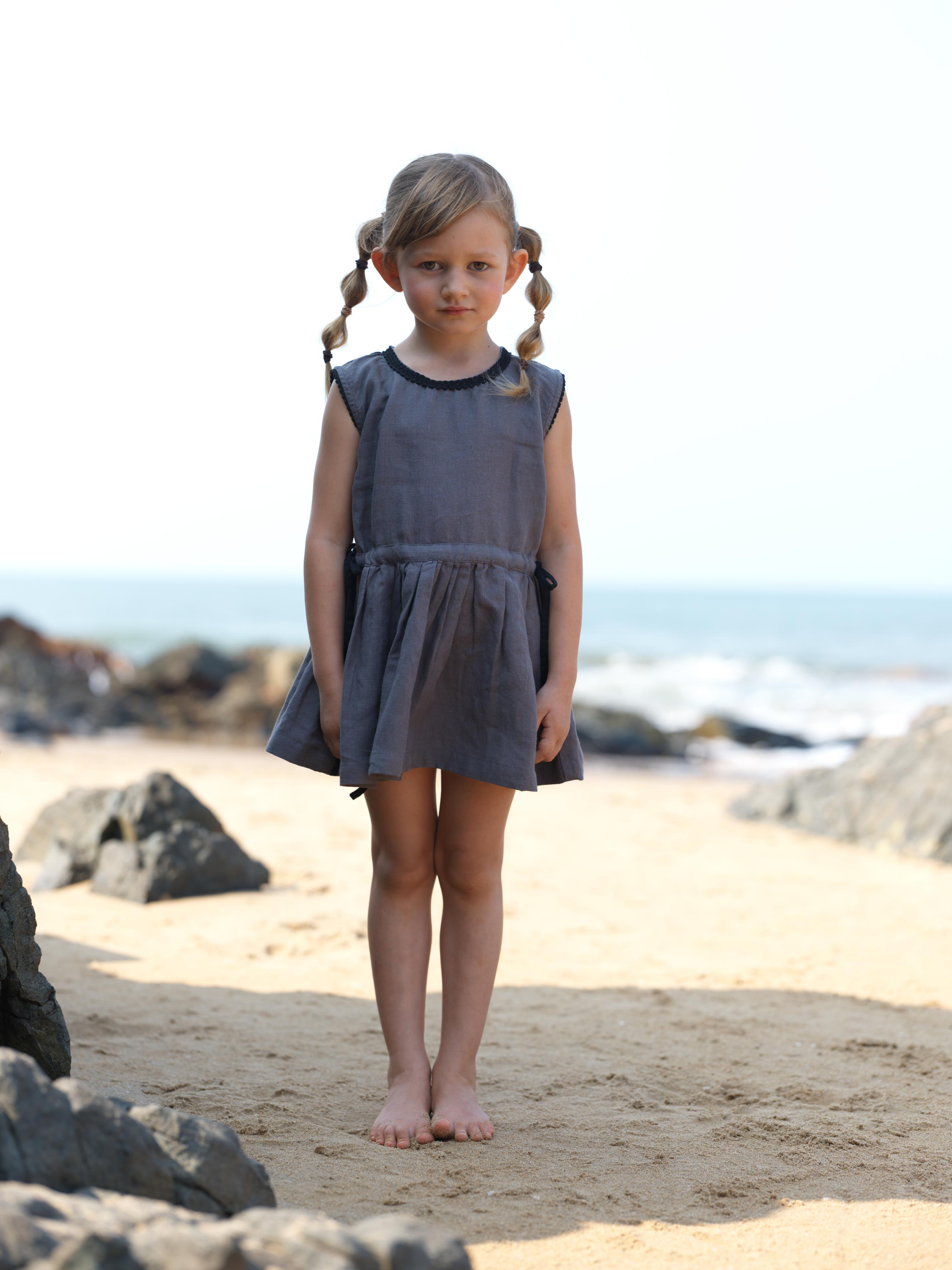 Girls Sleeveless Drawstring Dress Stone Grey