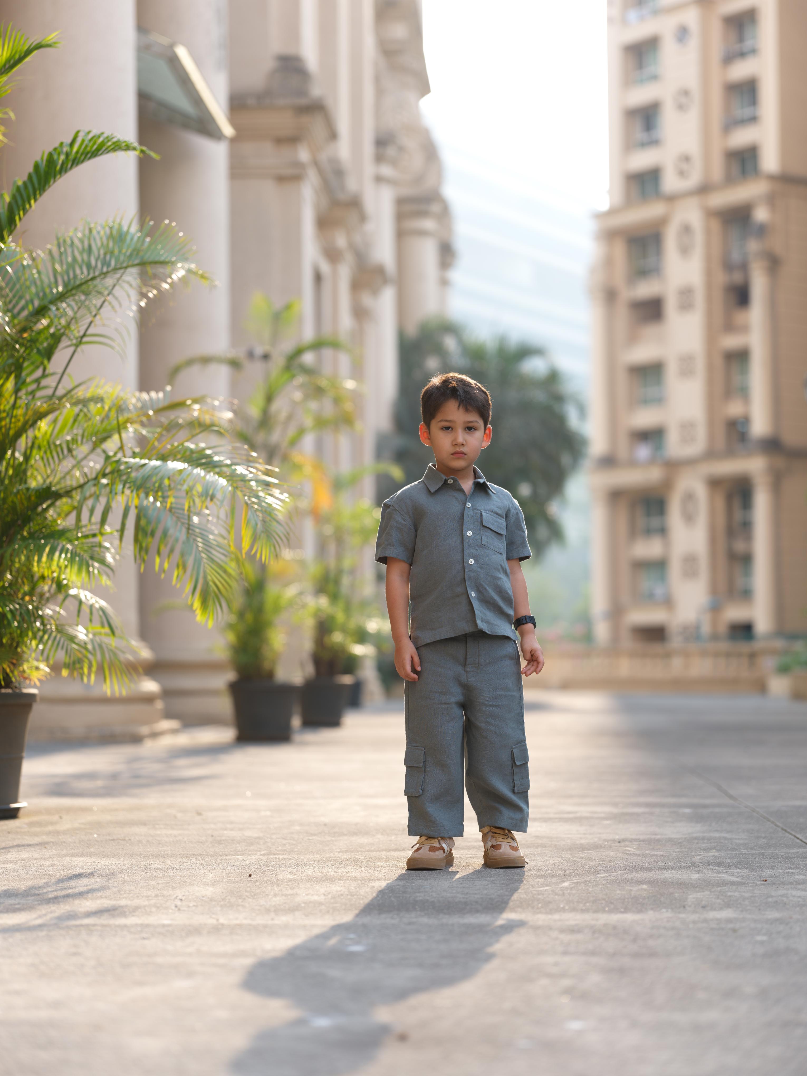 Boys Half-Sleeve Shirt & Cargo Trousers Co-Ord Graphite