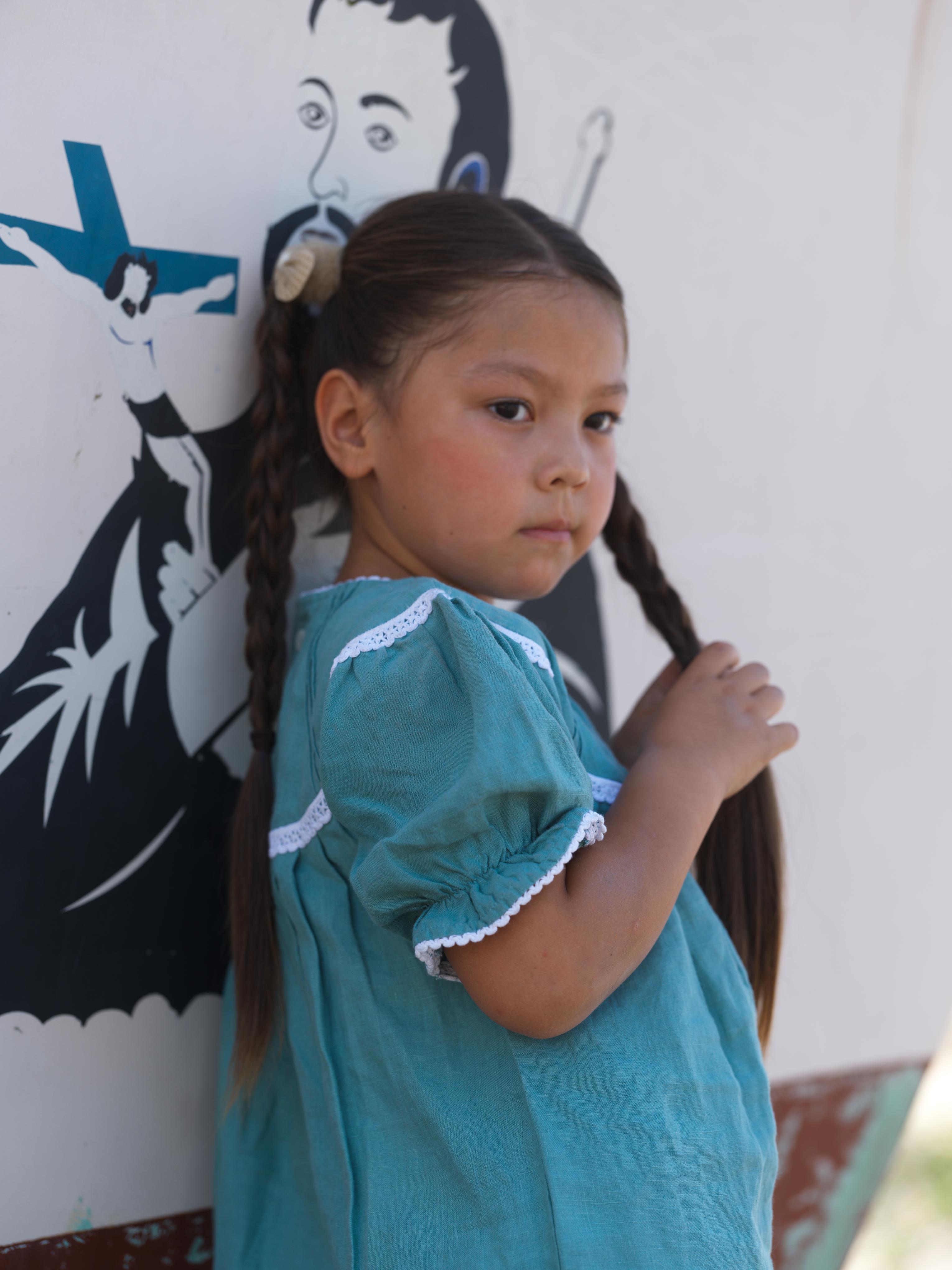 Girls Puff Sleeve Vintage Dress Pine Green