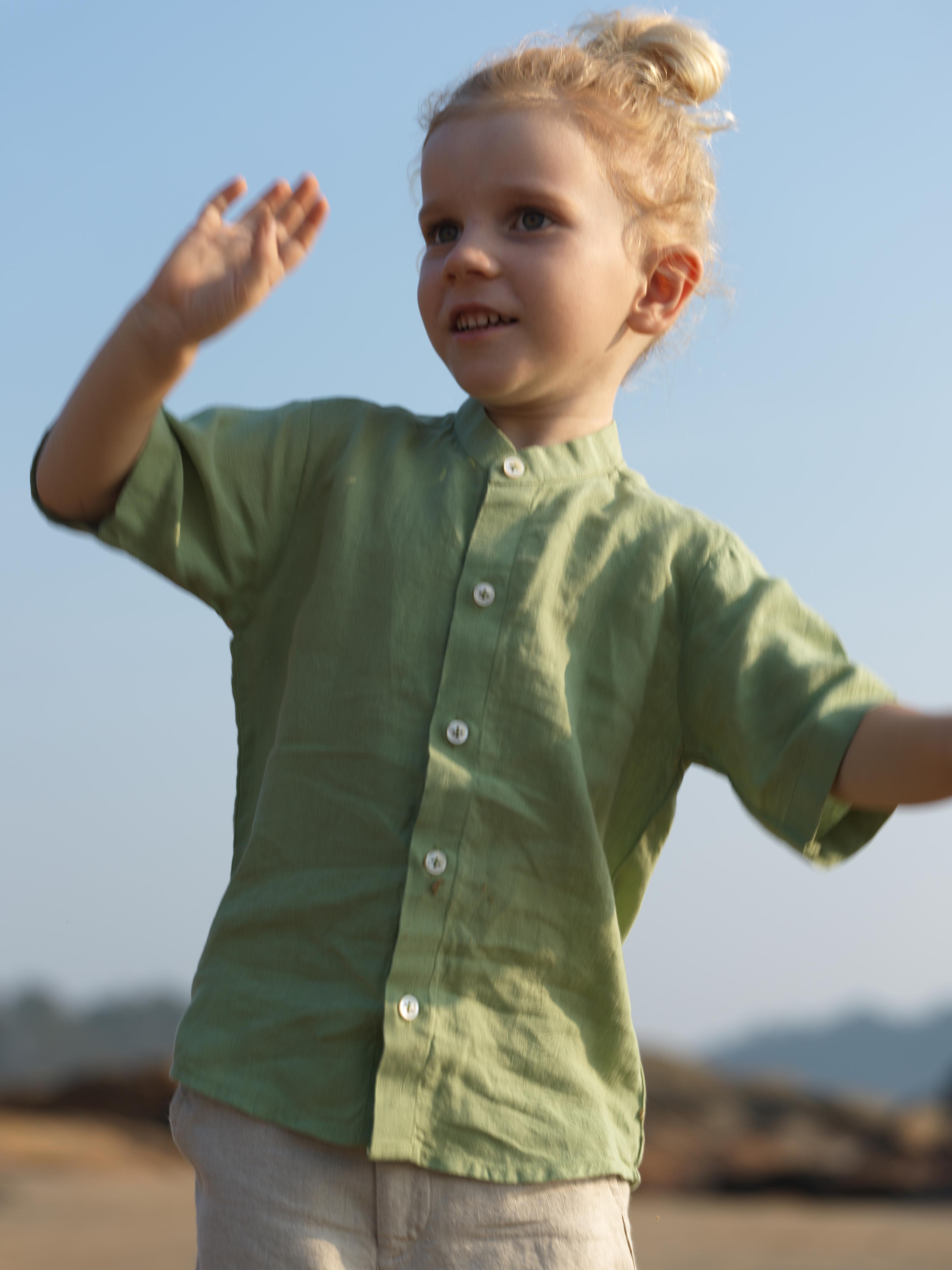 Boys Mandarin Collar Shirt Pear Green