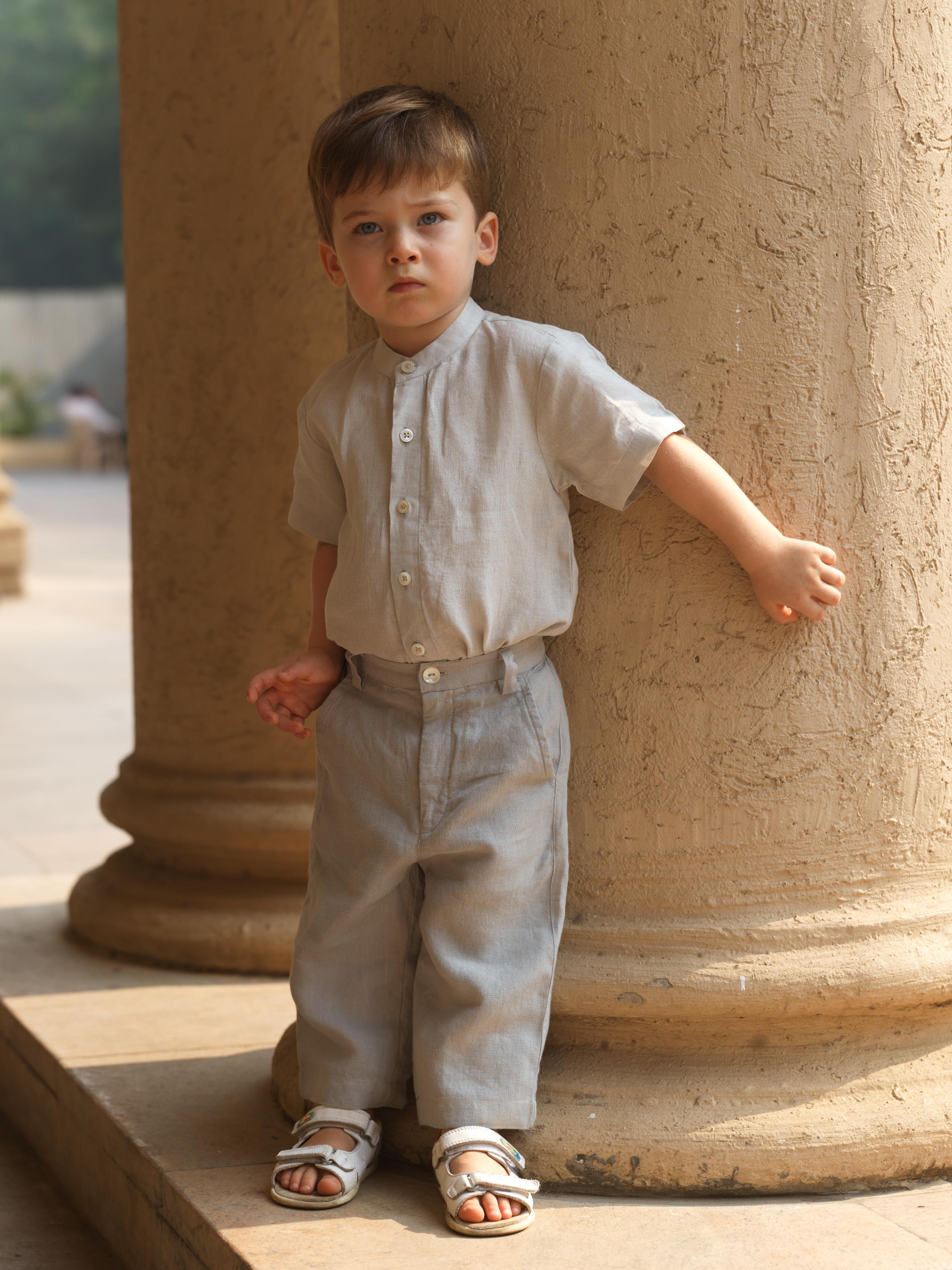 Boys Mandarin Collar Shirt Light Grey