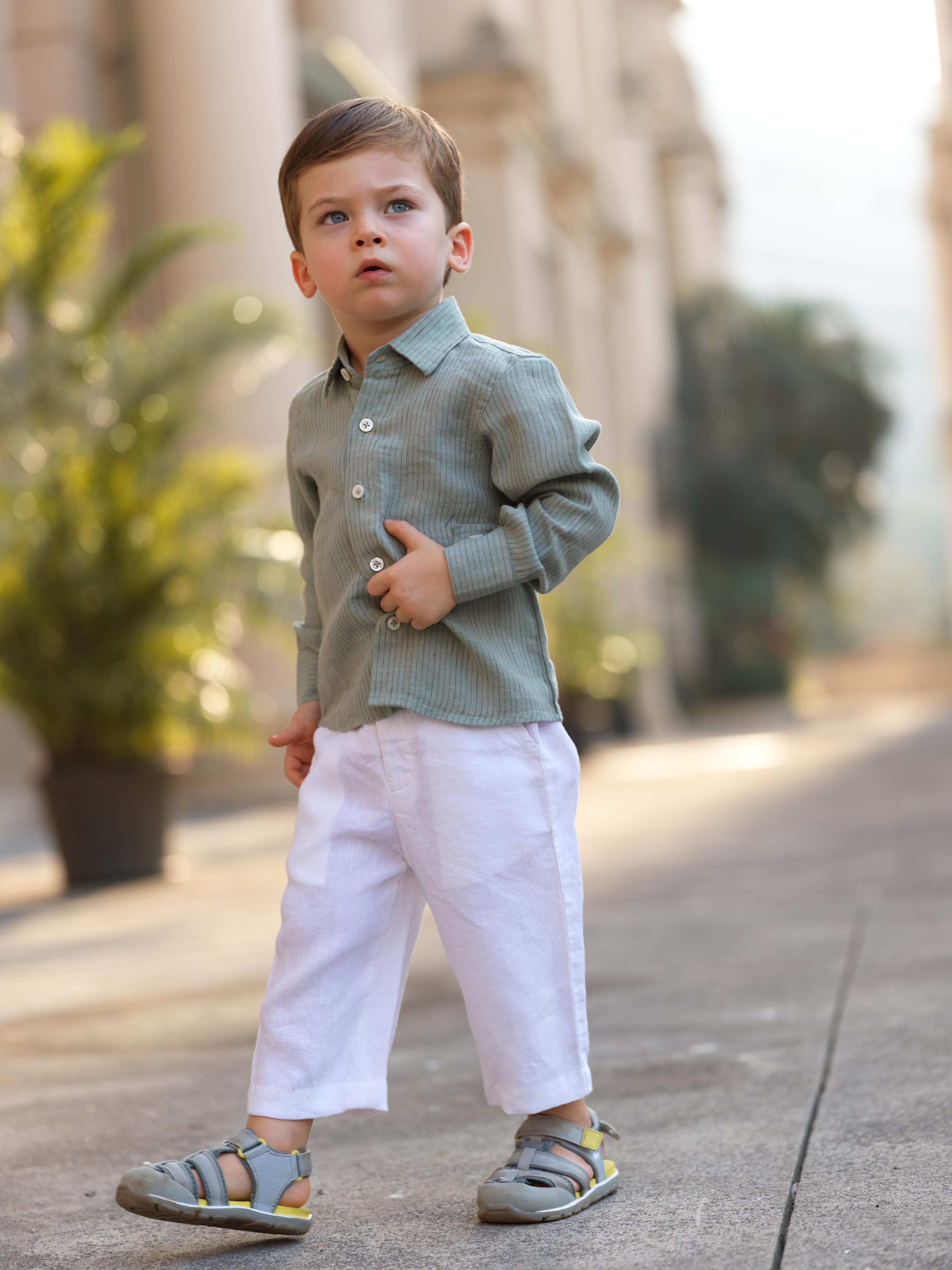 Boys Regular Collar Shirt Sage Hairline