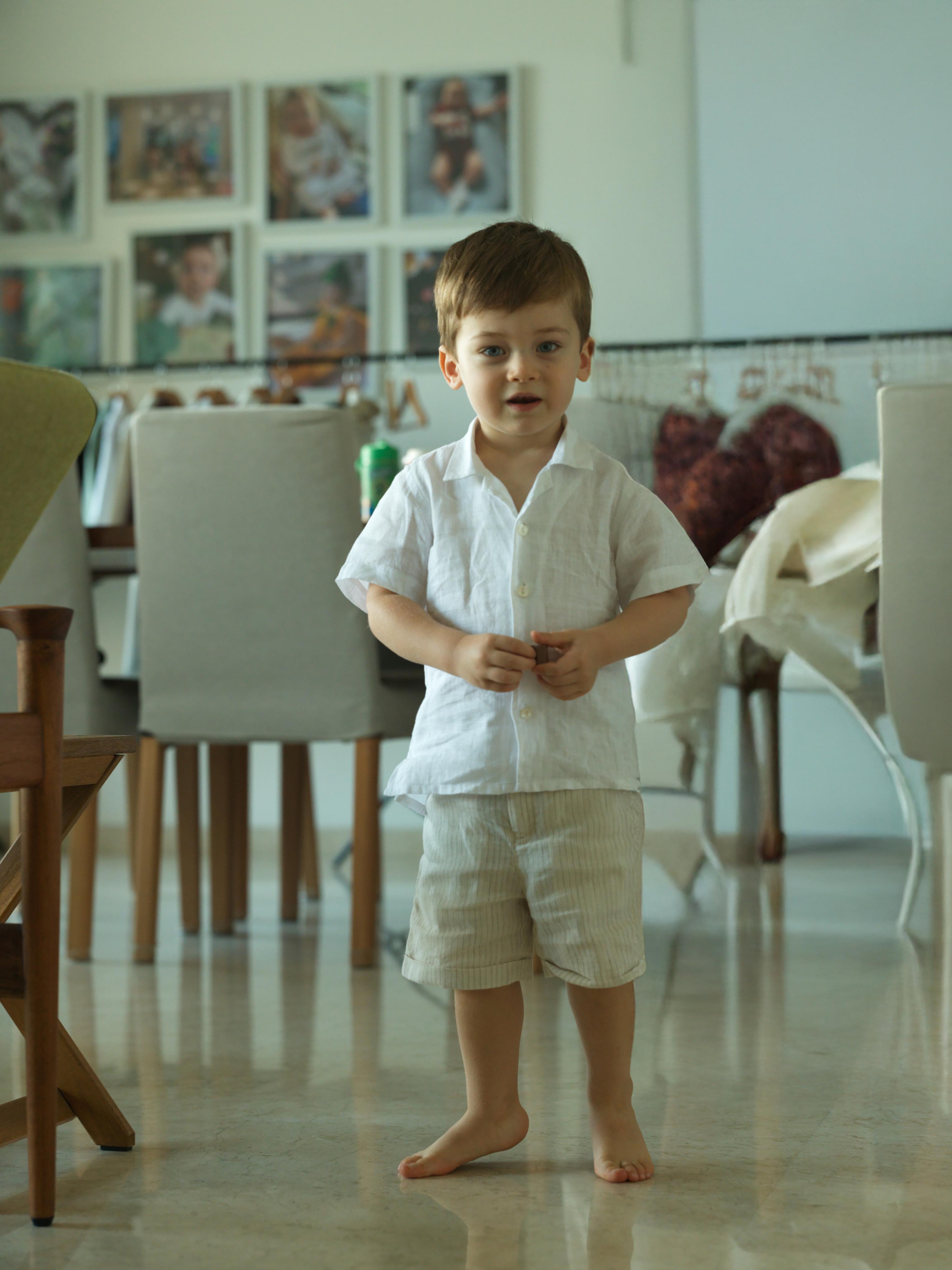 Boys Basic Shorts Beige Lines