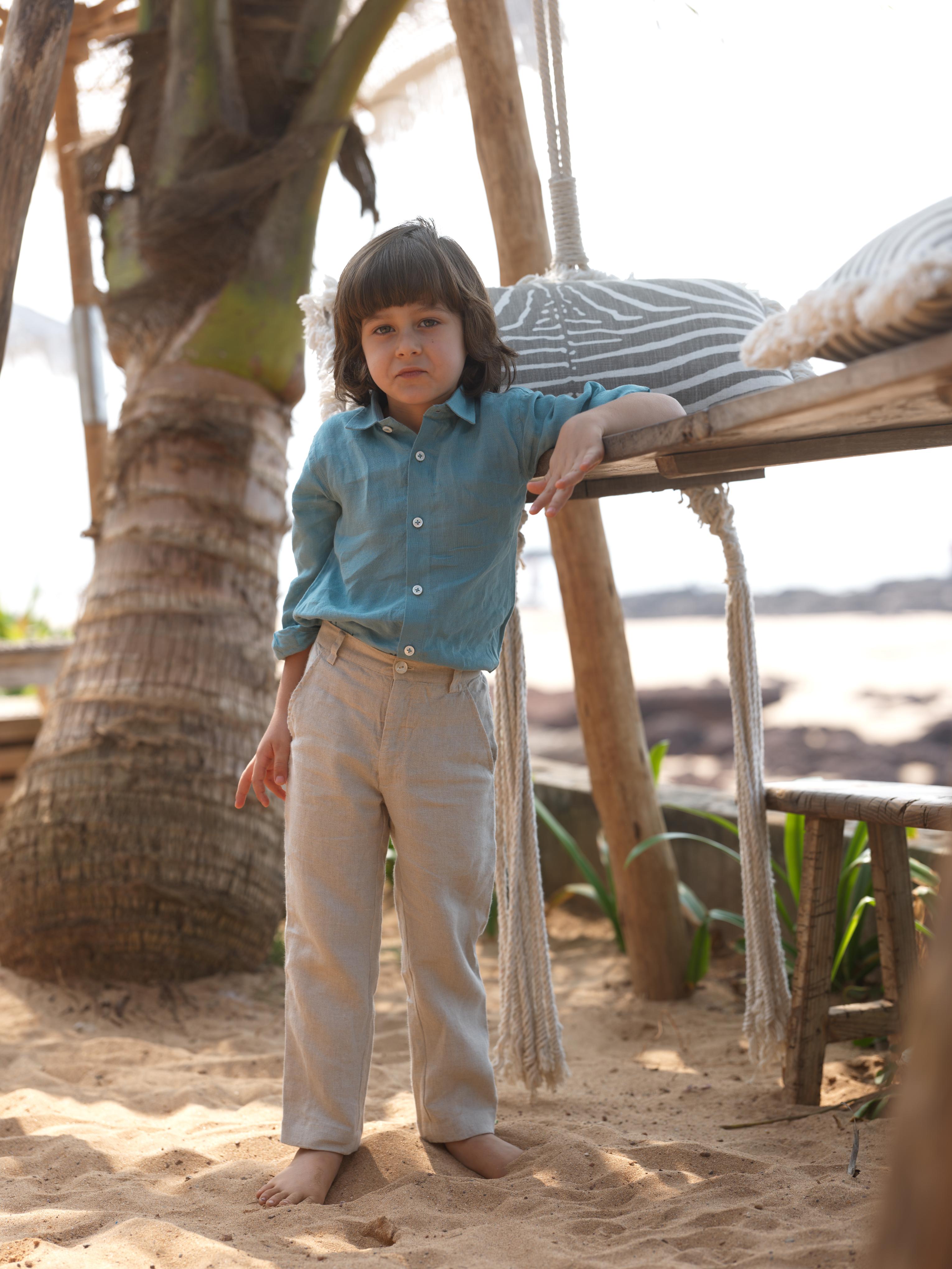 Boys Regular Collar Shirt Turquoise