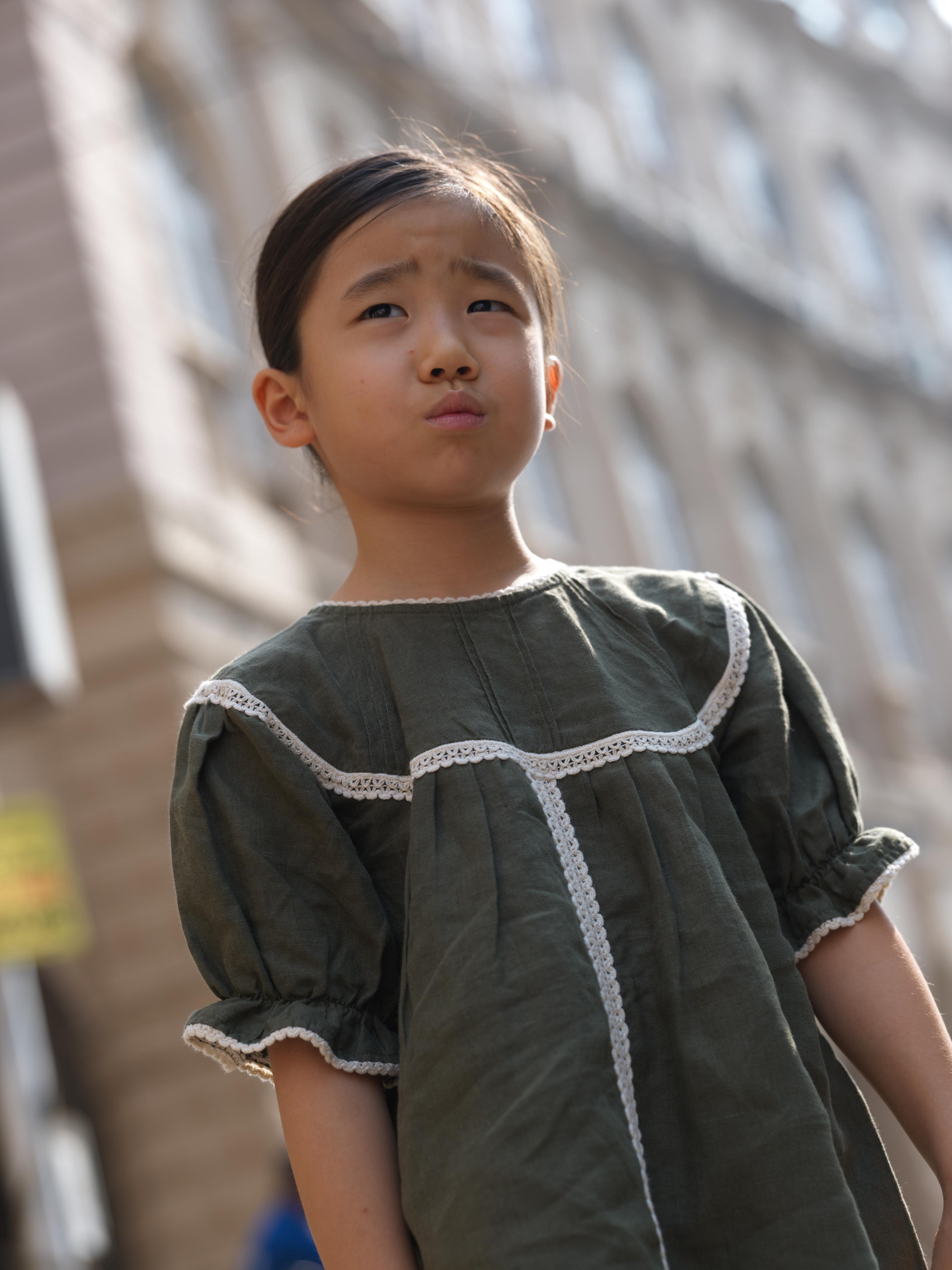 Girls Puff Sleeve Vintage Dress Crocodile Green