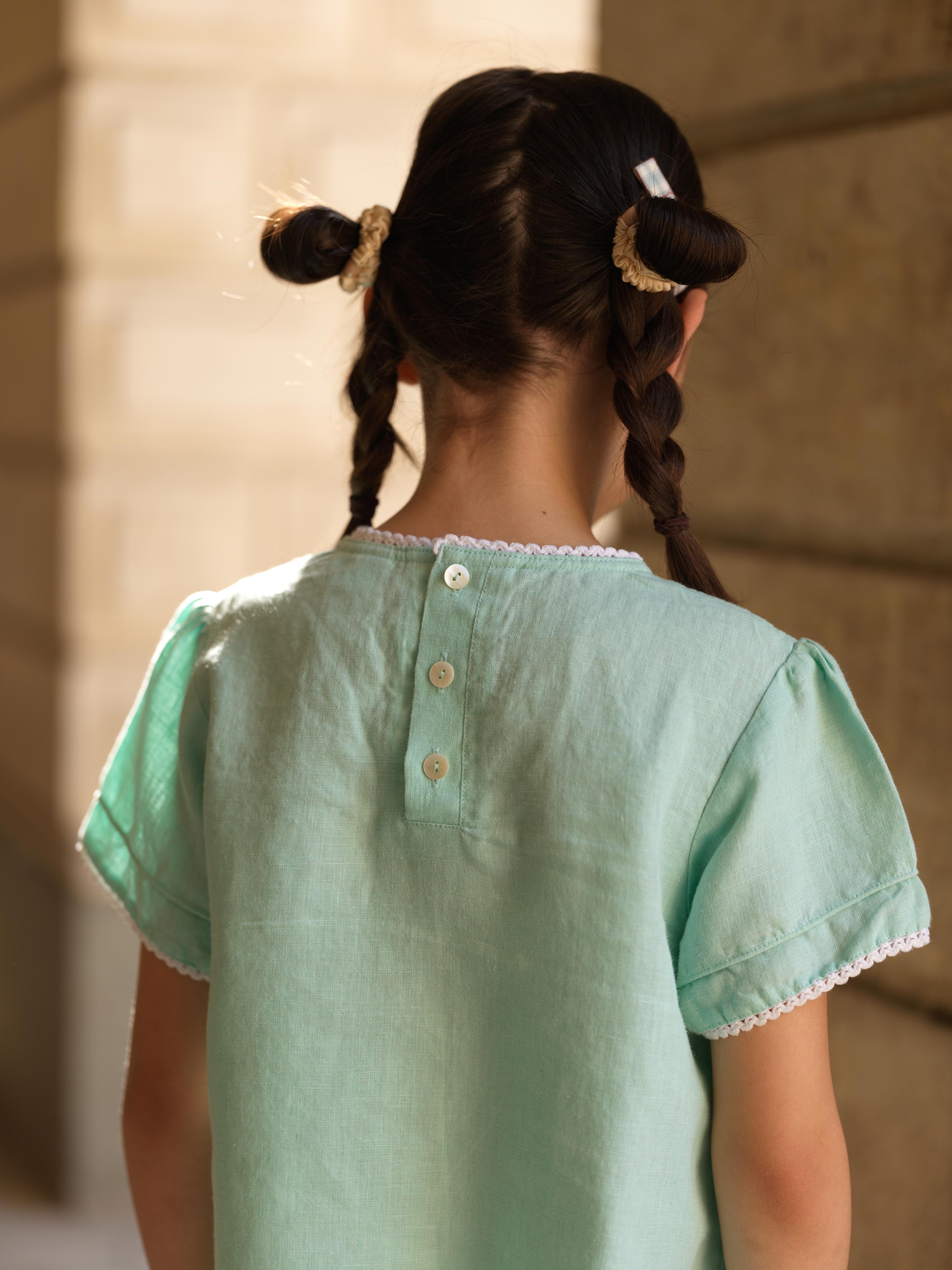 Girl Cord Piping Top & Trousers Co-ords set Celestial Green / White