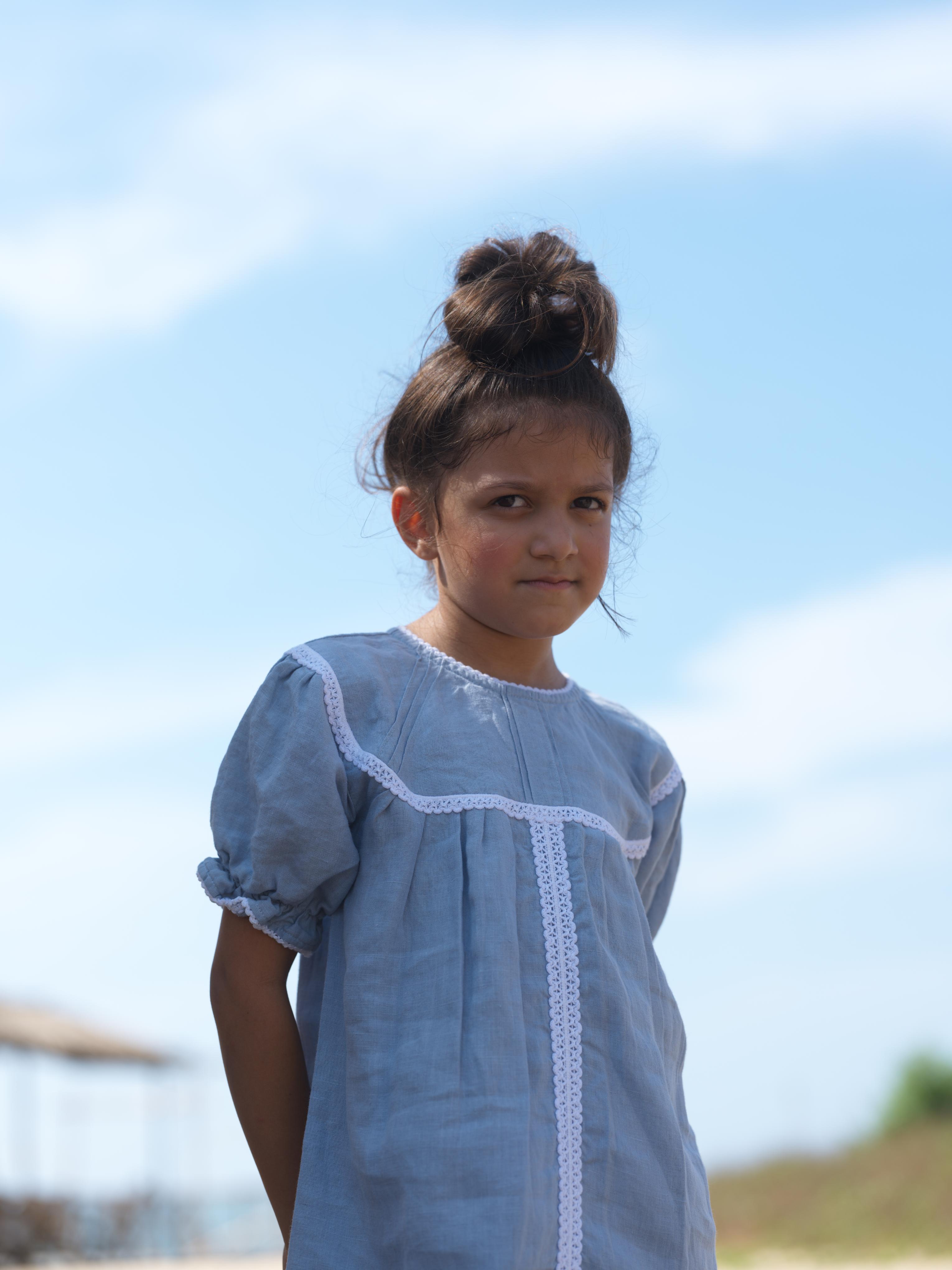 Girls Puff Sleeve Vintage Dress Pacific Blue