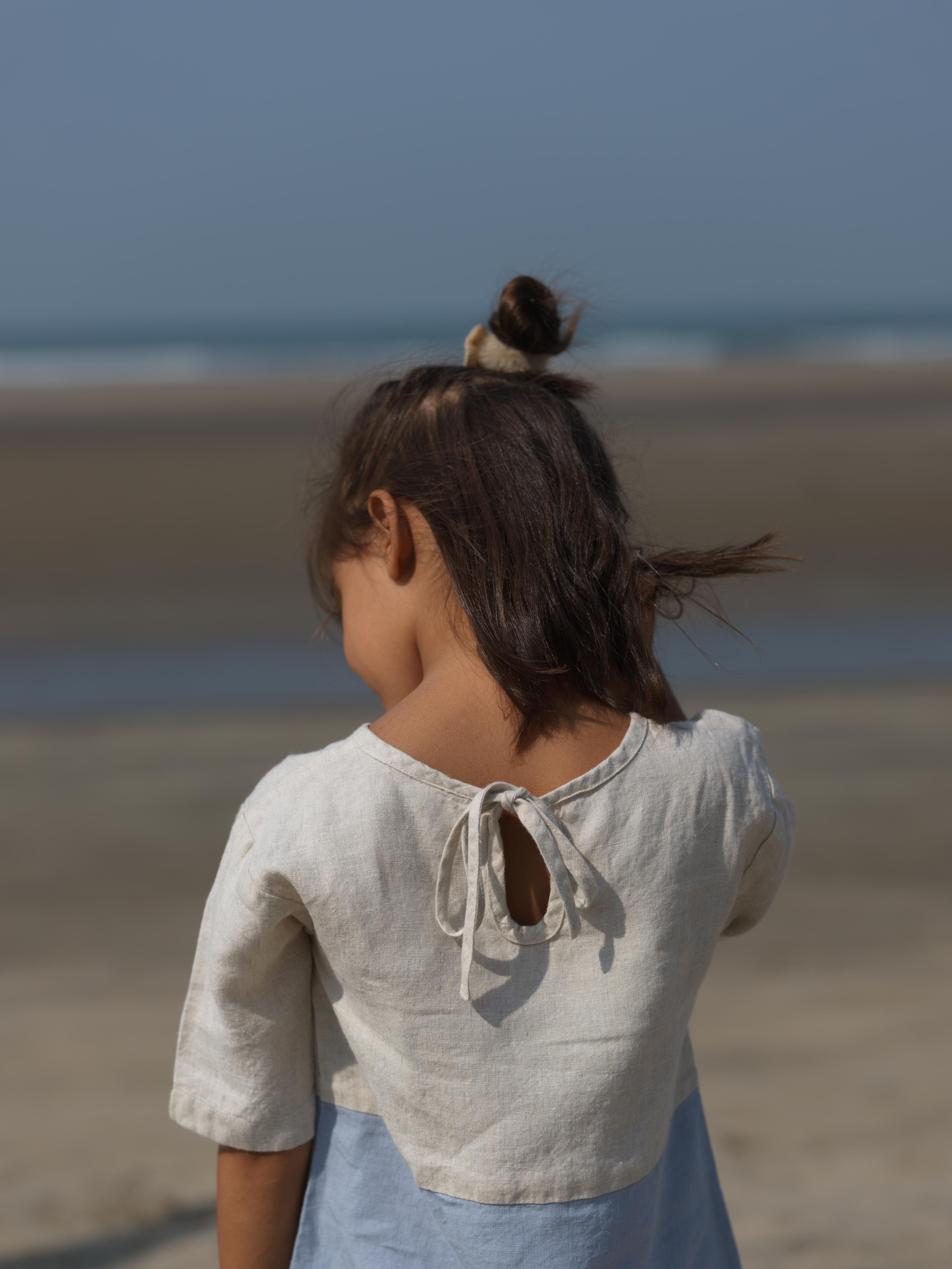 Girls Two Colour Casual Dress Cookie & Cream / Pacific Blue