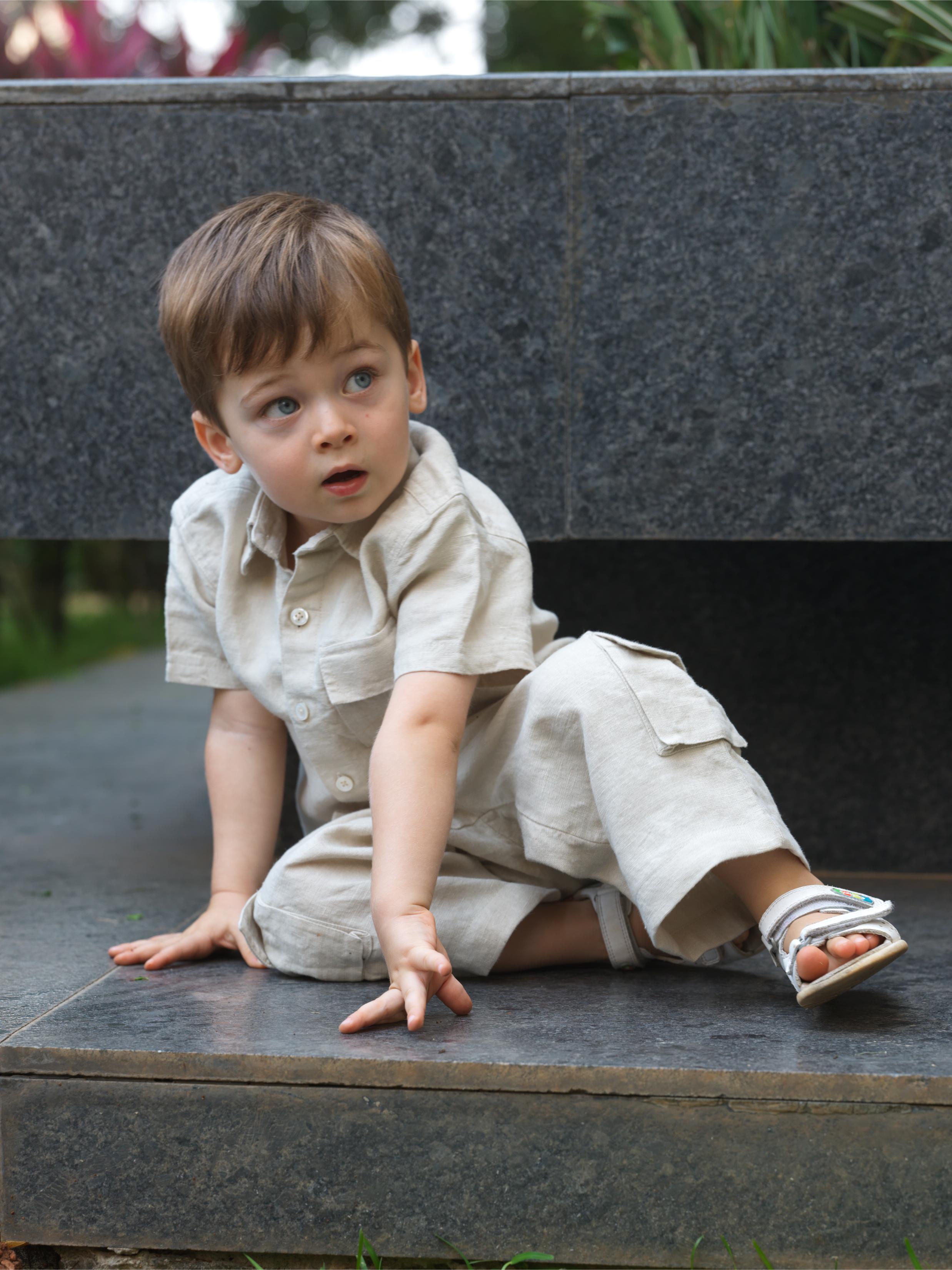 Boys Half-Sleeve Shirt & Cargo Trousers Co-Ord Oatmeal