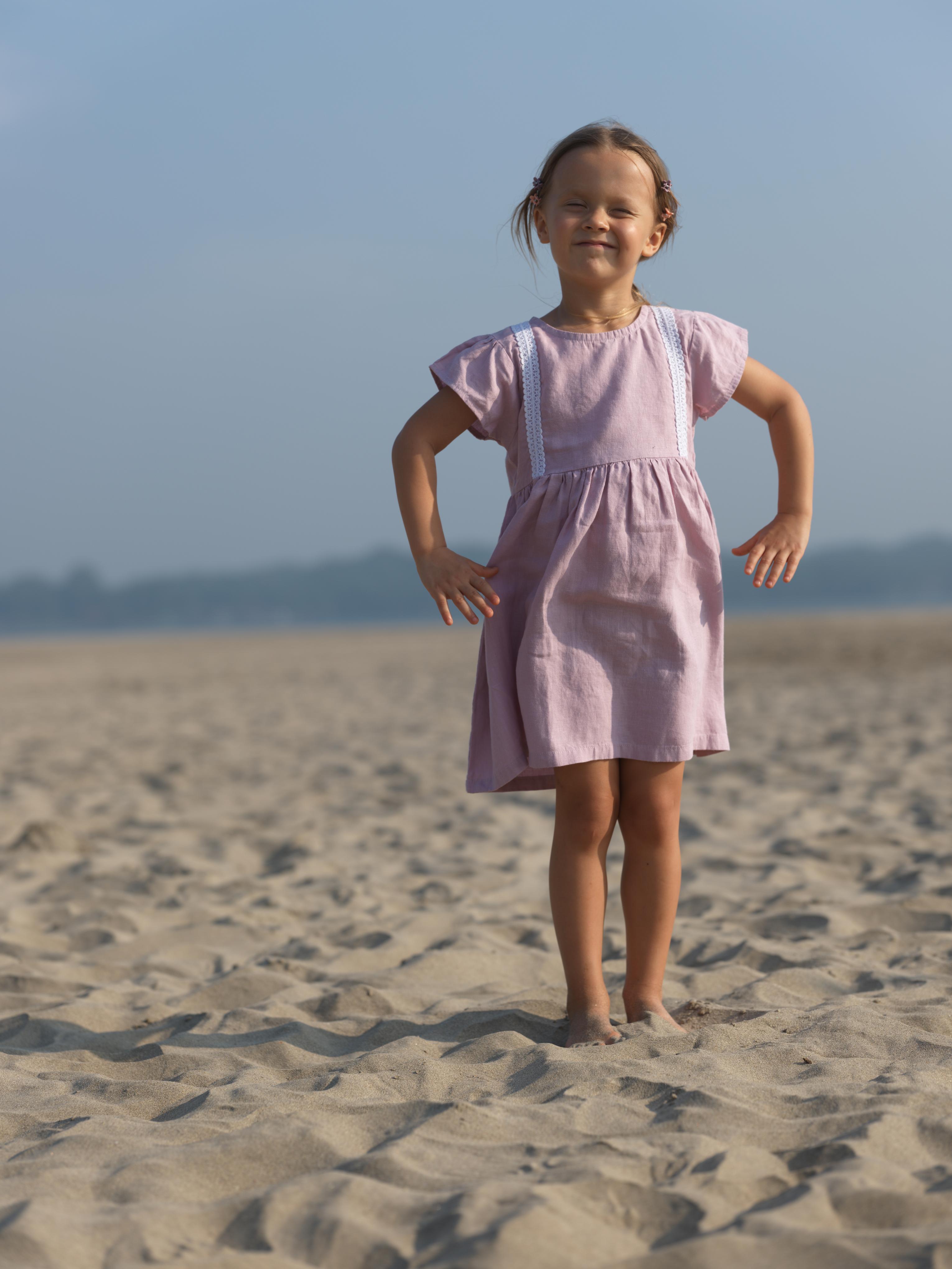 Girl Flared Sleeve Lace Detail Dress Cameo Pink