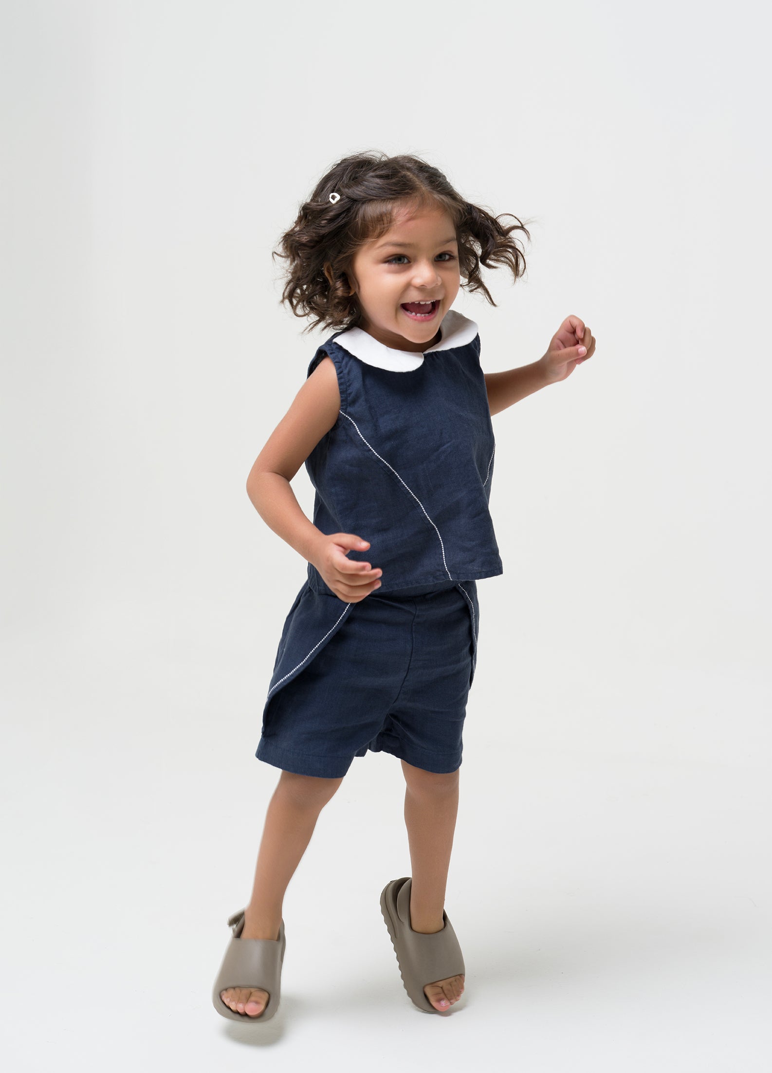 Princess-line Toddler Co-ords - Navy Blue - Collar - White