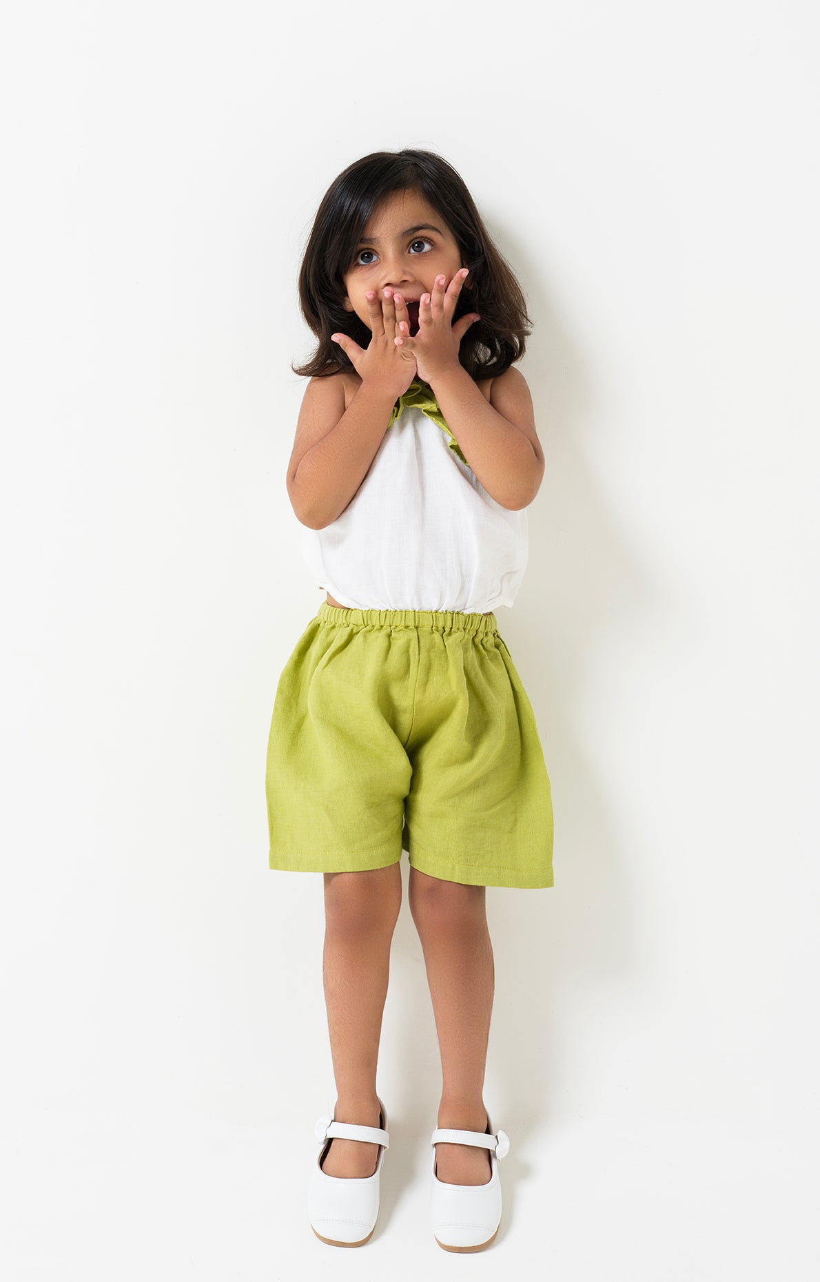 Halter Neck Cut-out Play Suit  White and Kiwi green.