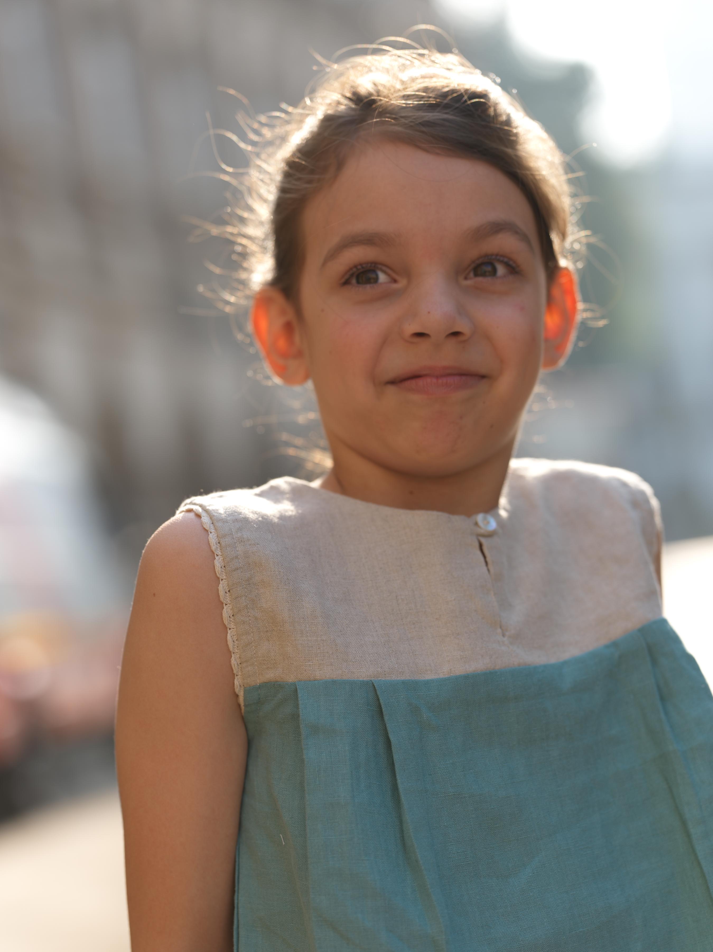 Girls Sleeveless Front Keyhole Top & Trousers Natural / Pine Green