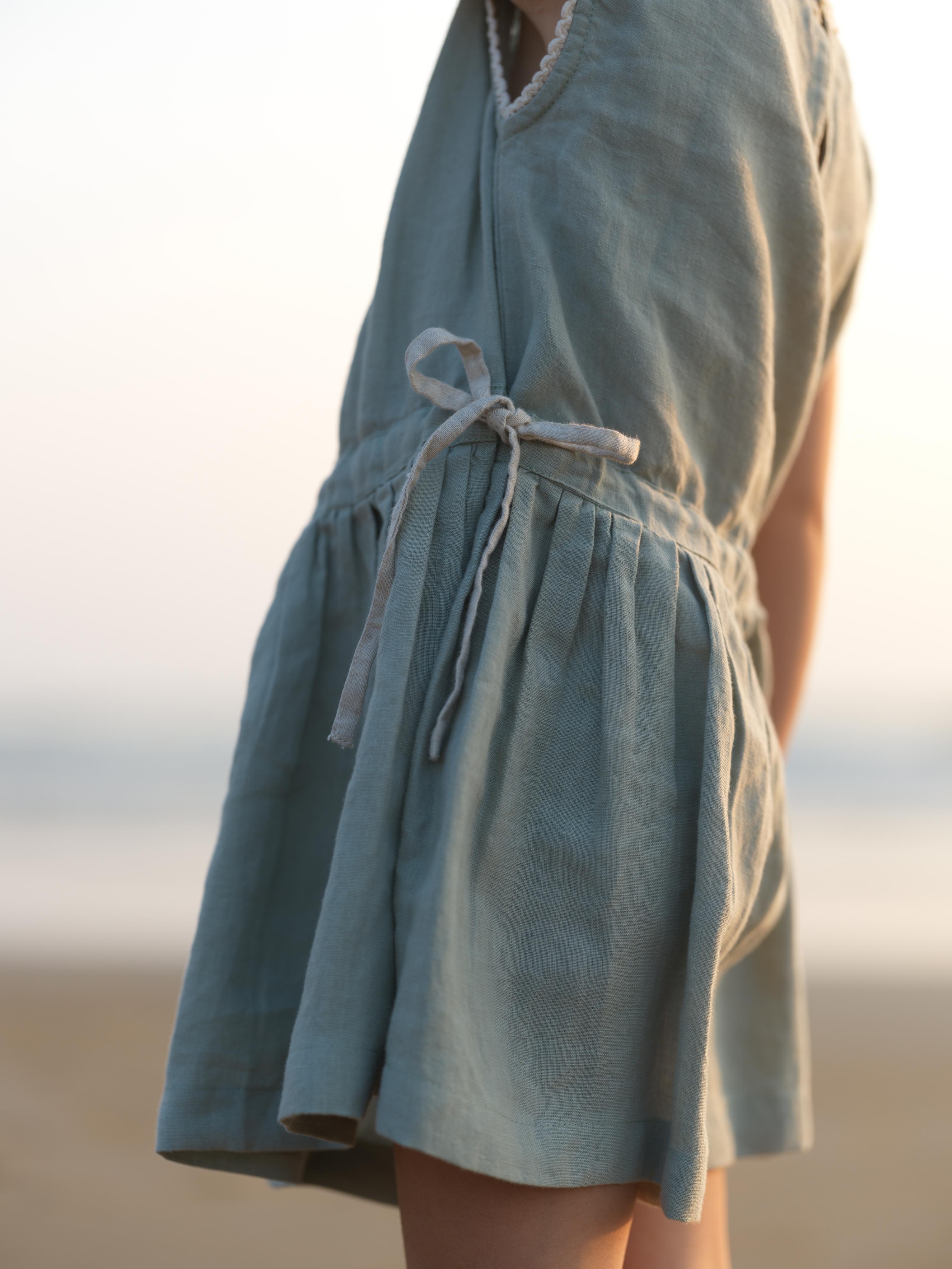 Girls Sleeveless Drawstring Dress Mint Green