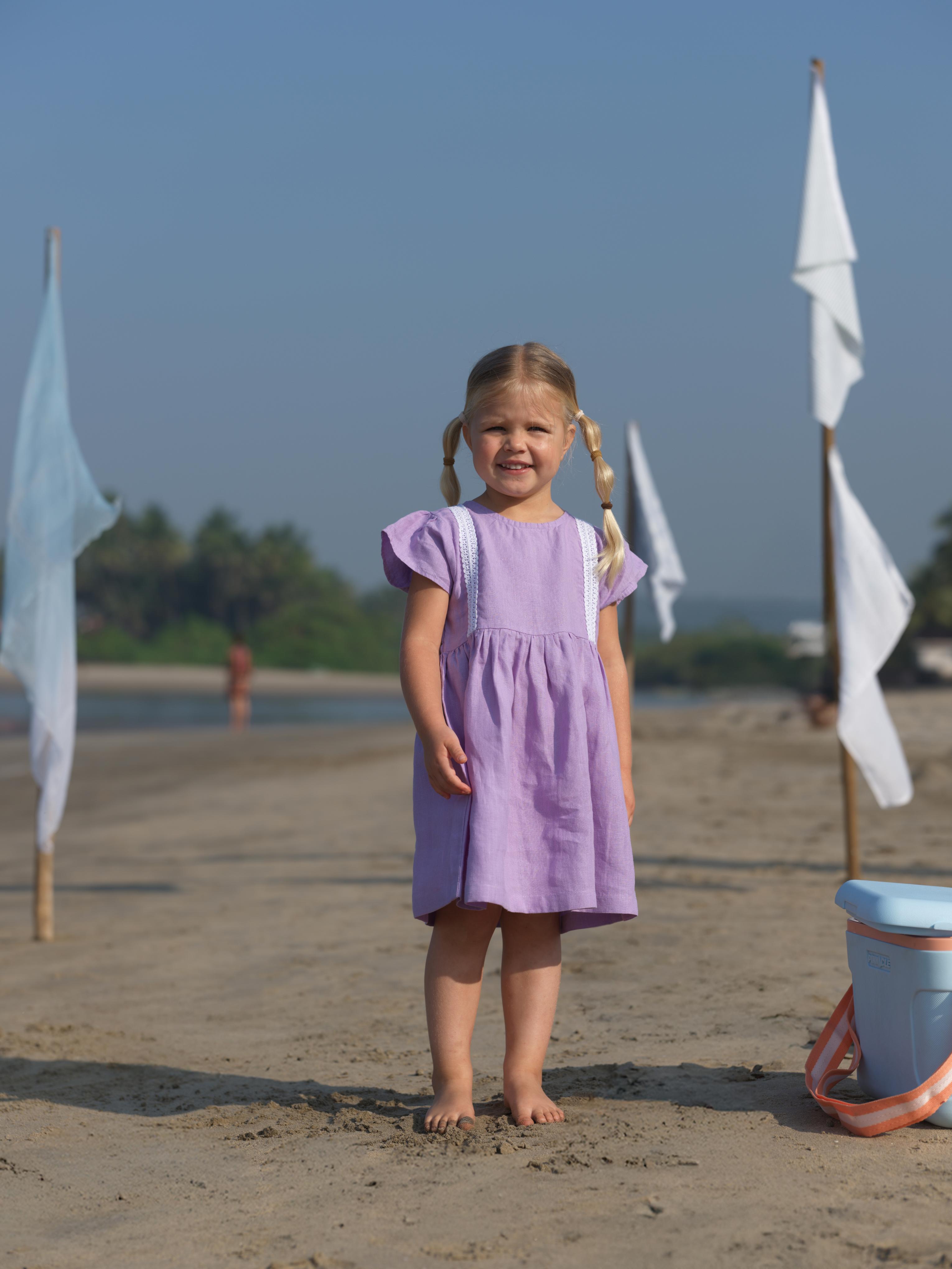 Girl Flared Sleeve Lace Detail Dress Lavender